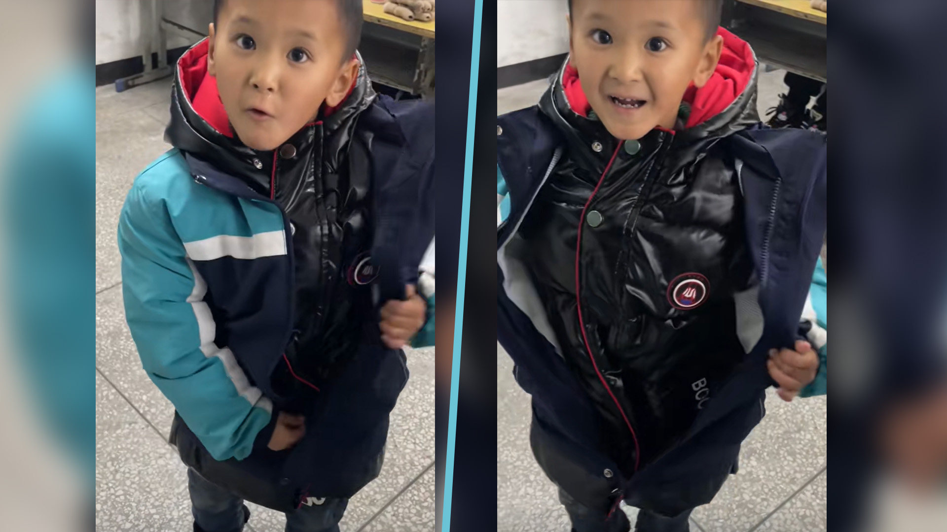 The story of a proud and happy six-year-old boy in China who showed off a new jacket his single, migrant worker father bought for him has captivated mainland social media. Photo: SCMP composite/Douyin