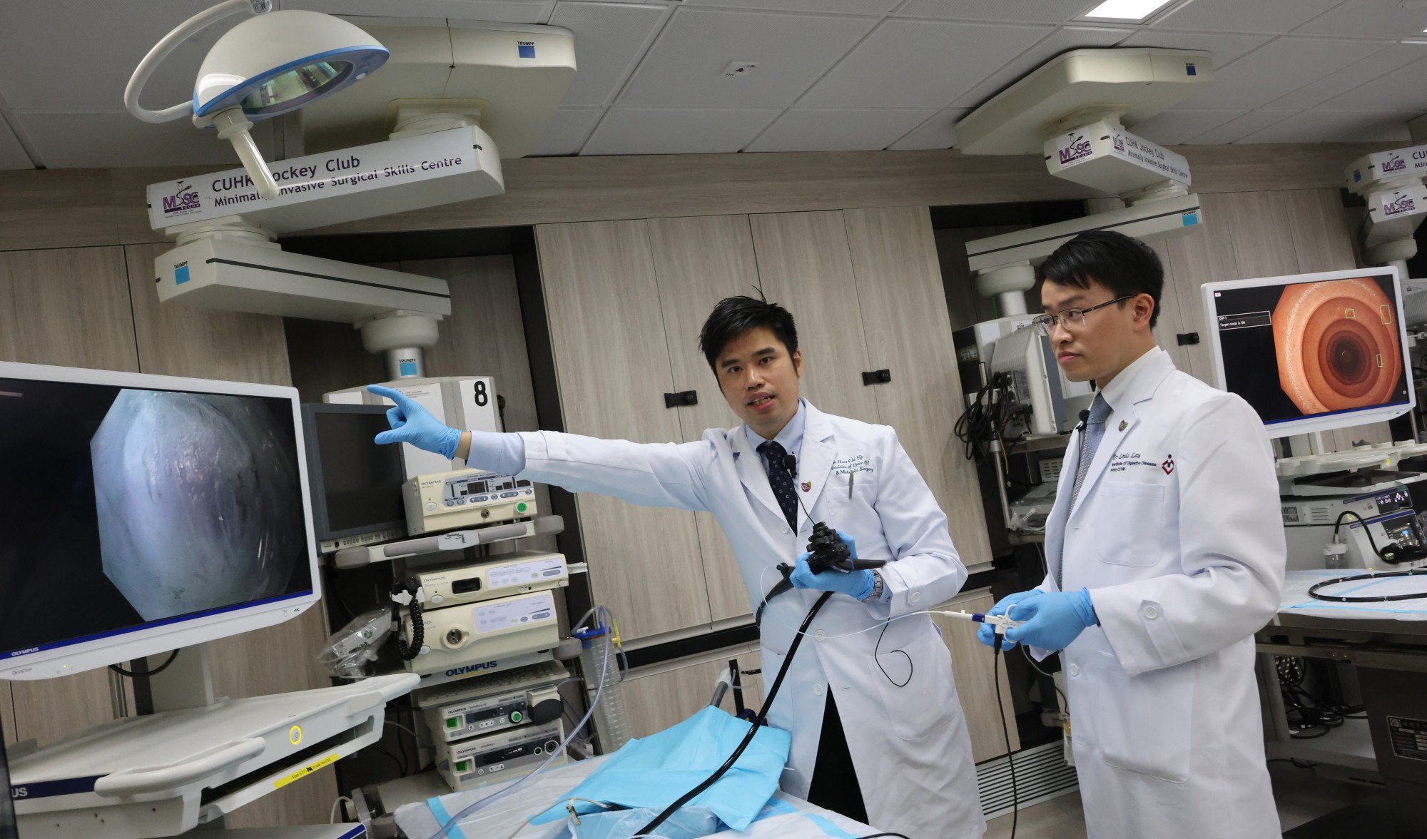 Dr Yip Hon-chi (left), an assistant professor of surgery, and Dr Louis Lau Ho-shing, an assistant professor of medicine and therapeutics. The Chinese University of Hong Kong medical faculty began using AI in colonoscopies in 2021. Photo: Jelly Tse