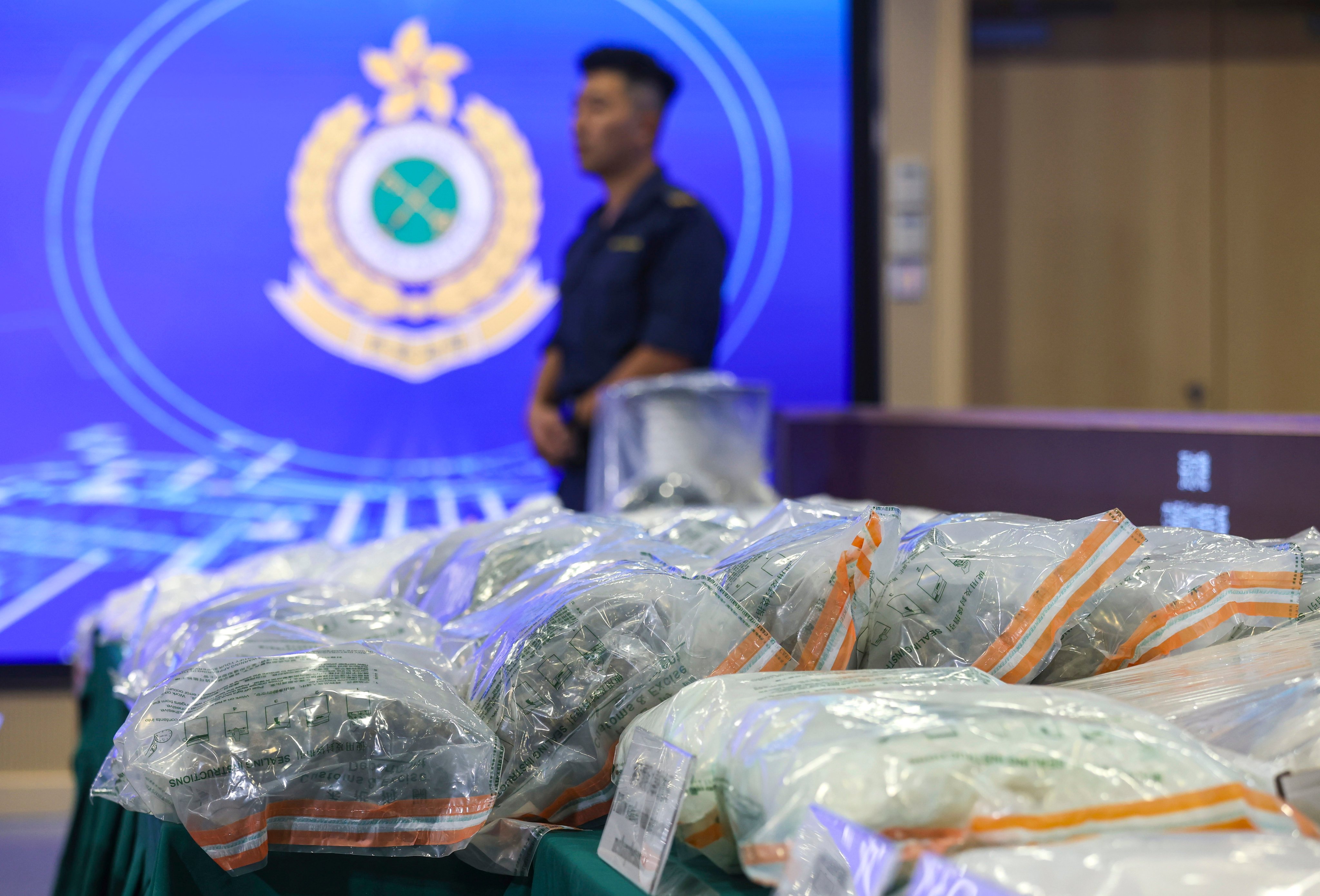 Drugs seized by customs displayed at a media briefing earlier this year. The combined haul for the first 11 months is up by about 43 per cent over last year’s figures. Photo: Jonathan Wong
