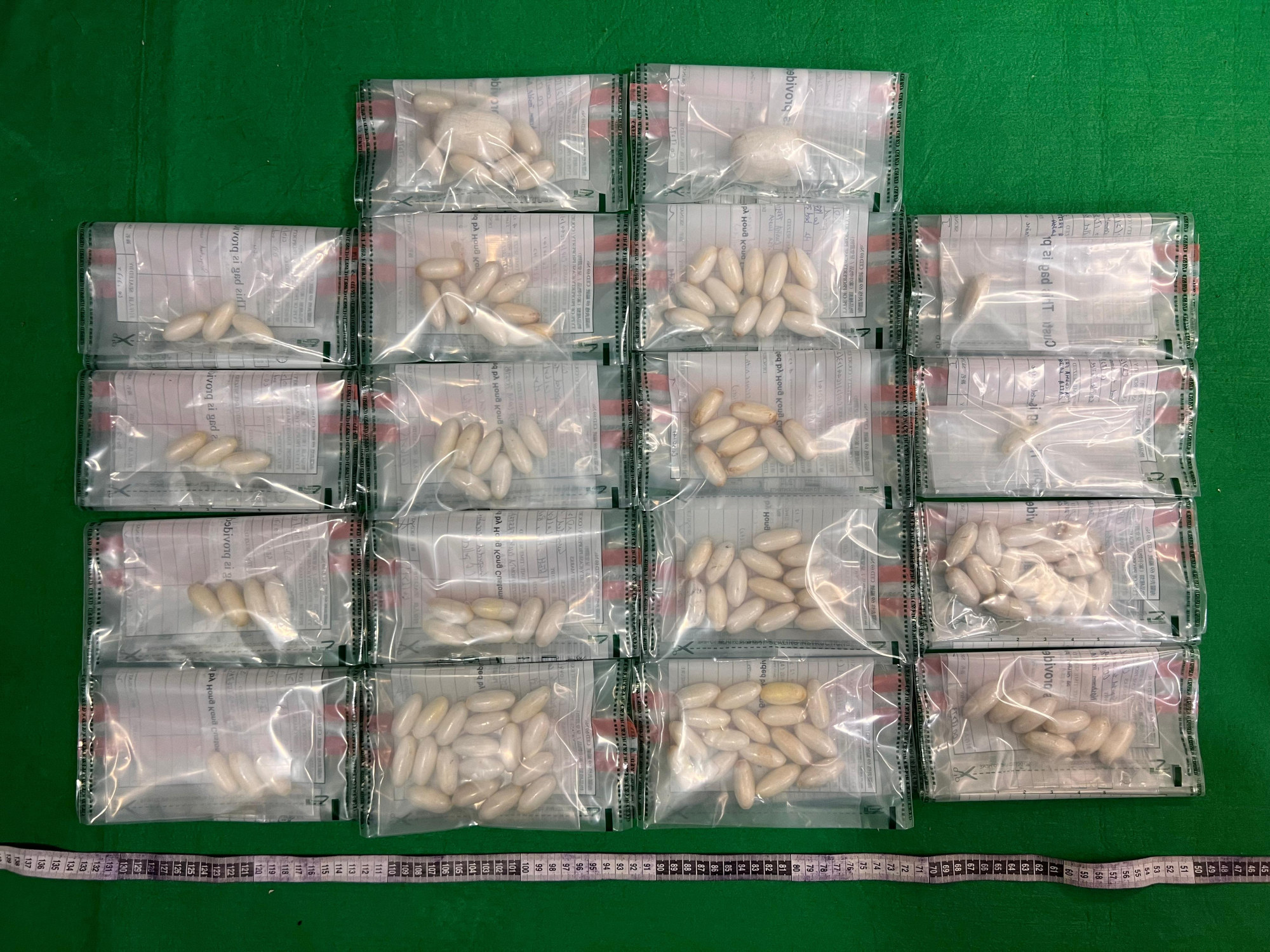 Packets of suspected cocaine presented as evidence by customs in a case this year. About 1.5 tonnes of the narcotic have been brought in so far this year. Photo: ISD