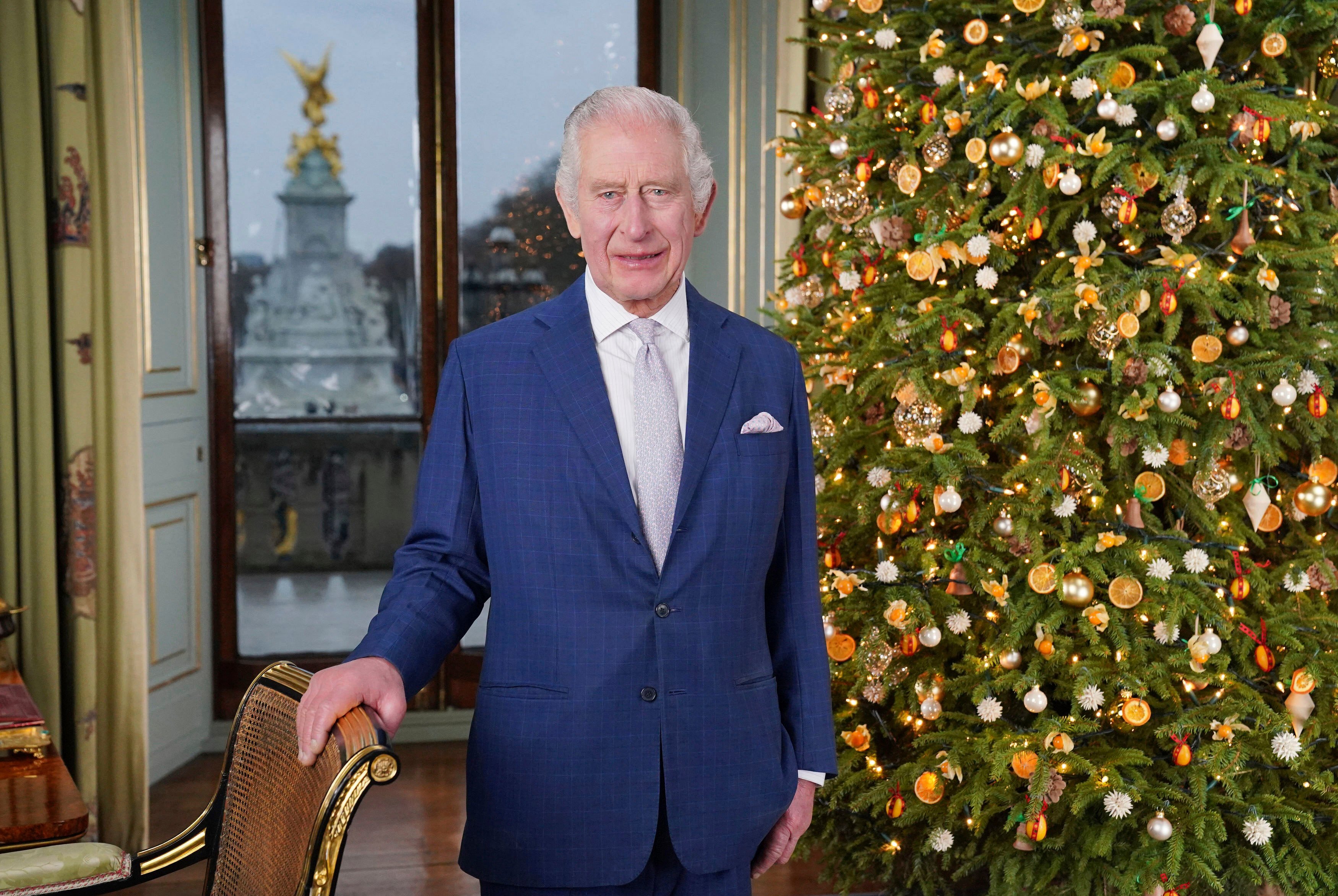 Britain’s King Charles poses for a photo, during the recording of his Christmas message at Buckingham Palace on December 7. Photo: AP