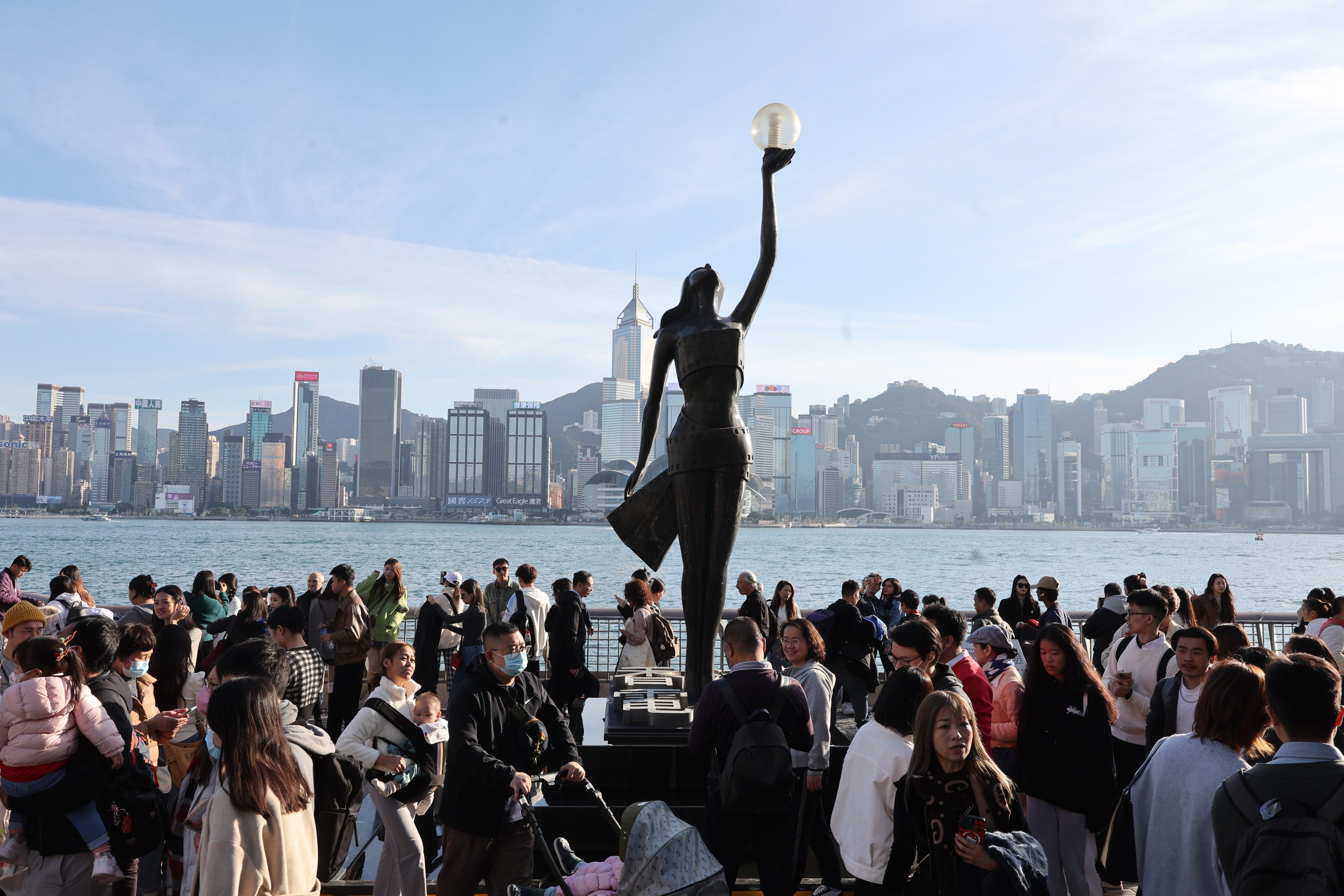 Tourists take in the sights of Tsim Sha Tsui. The number of visitors arriving this Christmas was down 27 per cent on the 2018 figure. Photo: Edmond So