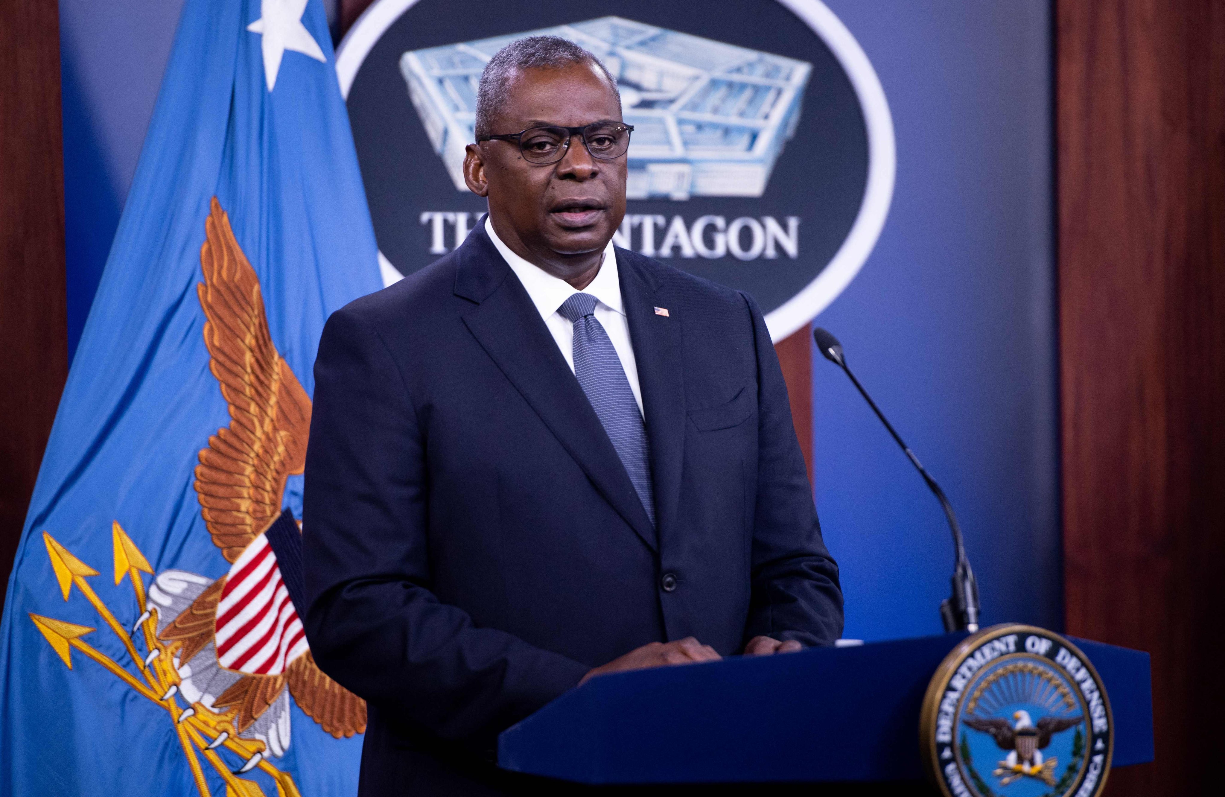 US Defence Secretary Lloyd Austin III at the Pentagon on September 1, 2021. The US carried out strikes on three sites used by Iran-backed forces in Iraq on Monday after an attack wounded American troops earlier in the day. Photo: AFP