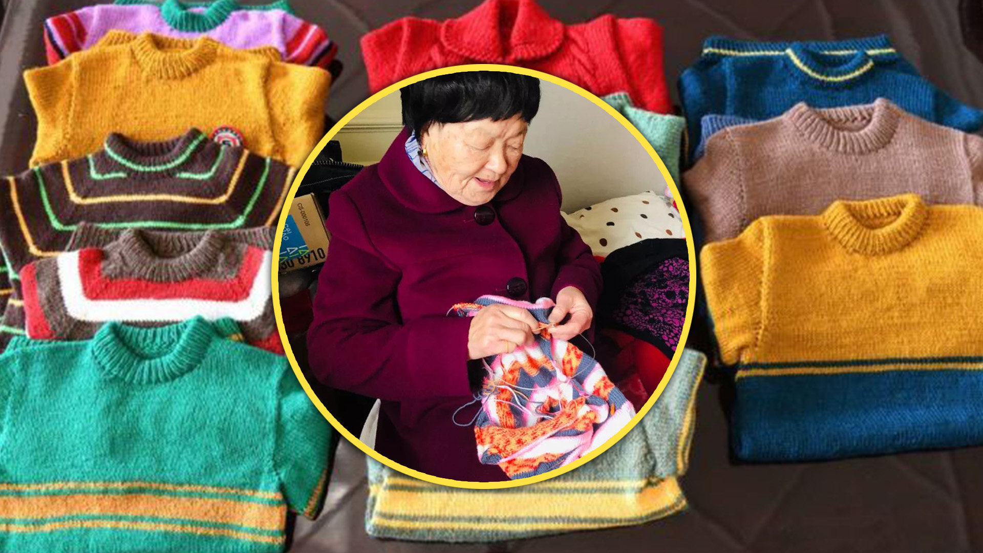 The story of an 84-year-old woman in China, who has knitted thousands of warm jumpers for the country’s poverty-stricken children, has captivated mainland social media. Photo: SCMP composite/Shutterstock