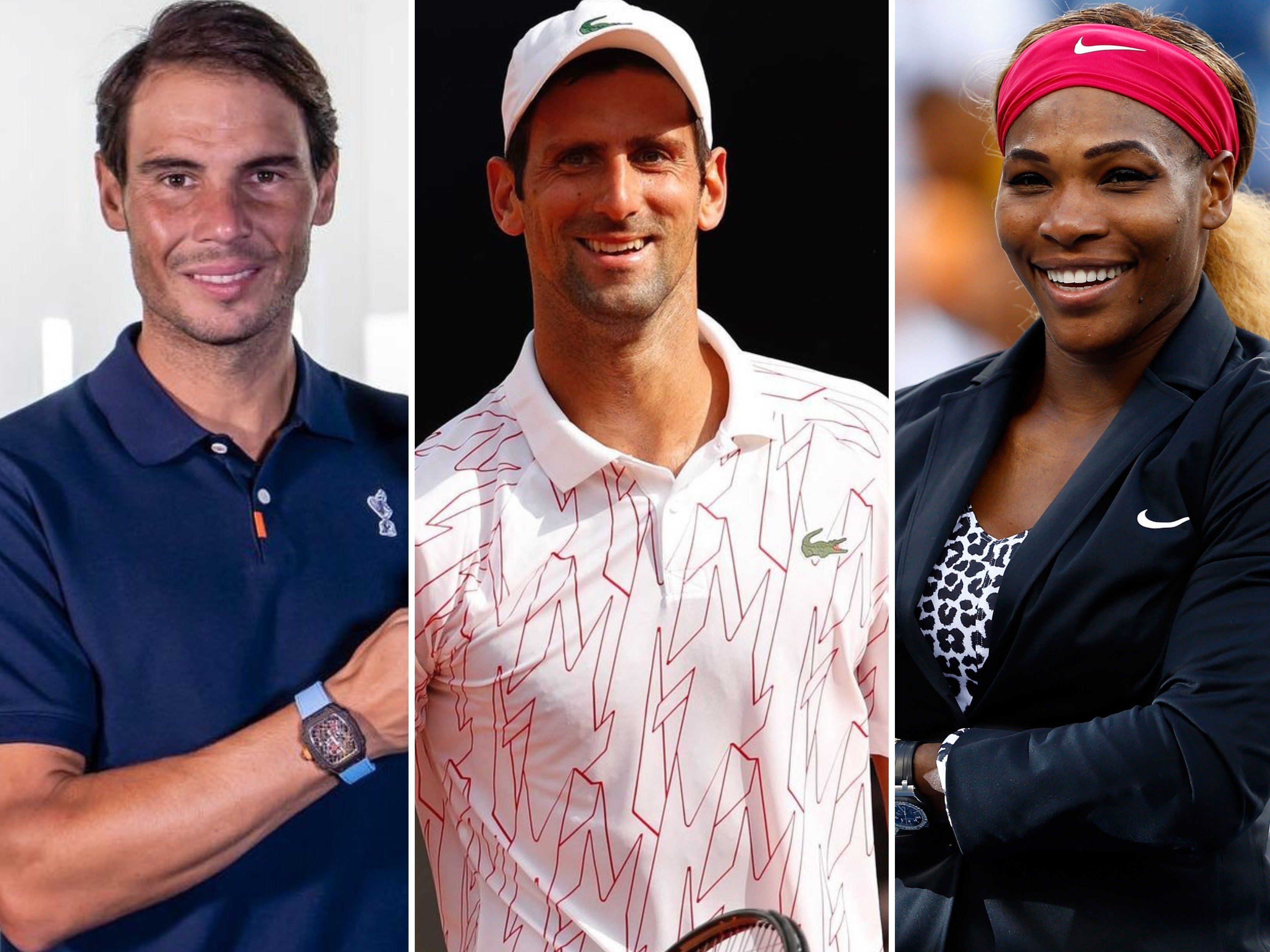 Rafael Nadal, Novak Djokovic and Serena Williams are among the world’s greatest – and richest – tennis players. Photos: Instagram/@rafaelnadal, @djokernole; Getty Images