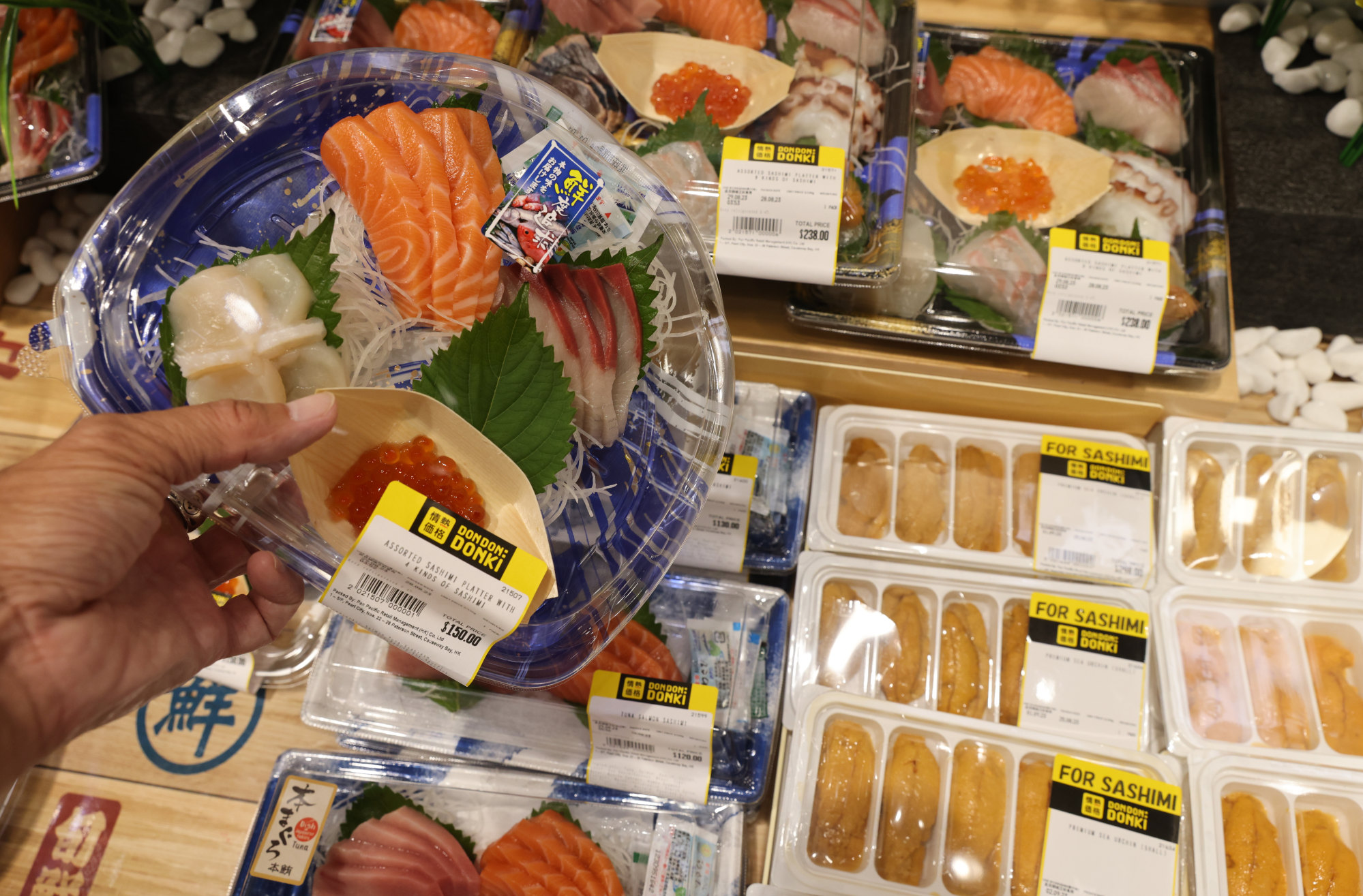 Japanese seafood offerings at a Don Don Donki outlet in Causeway Bay. Hong Kong was the second-largest market for seafood from Japan in 2022. Photo: Yik Yeung-man