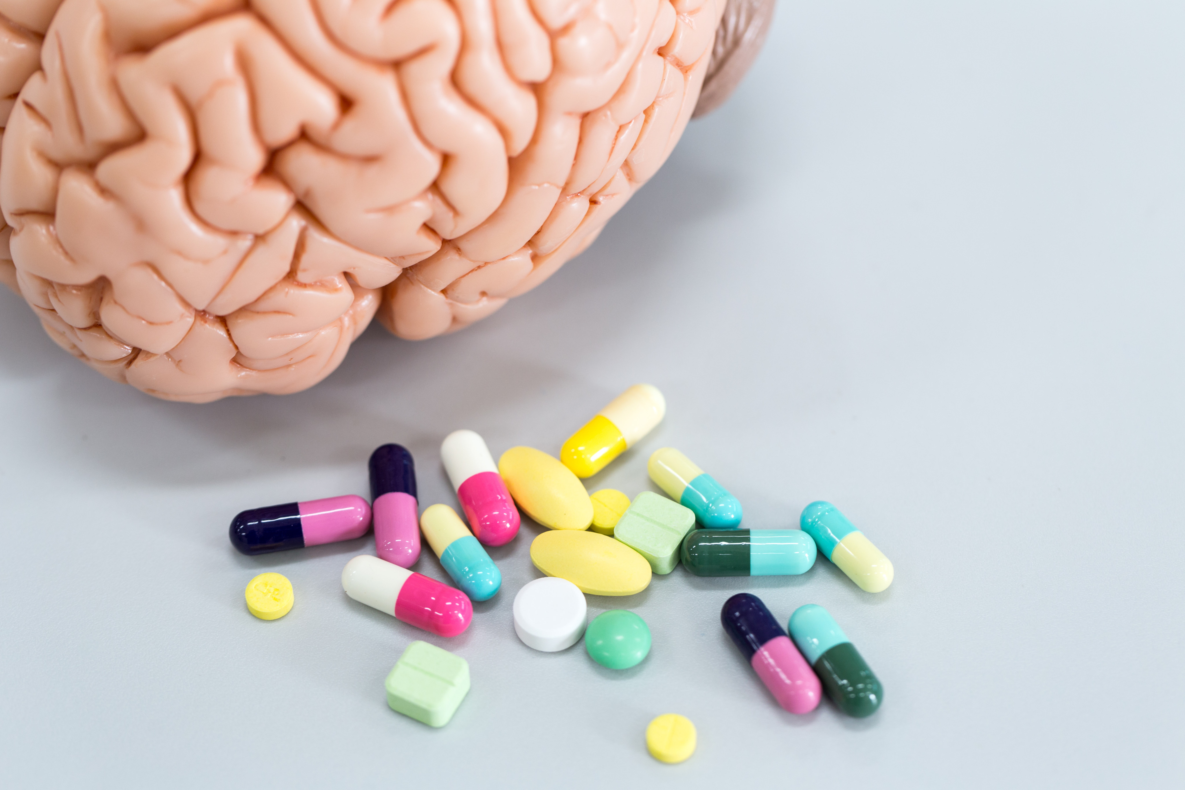 Brain model and medicine drug in laboratory. Photo: Shutterstock Images