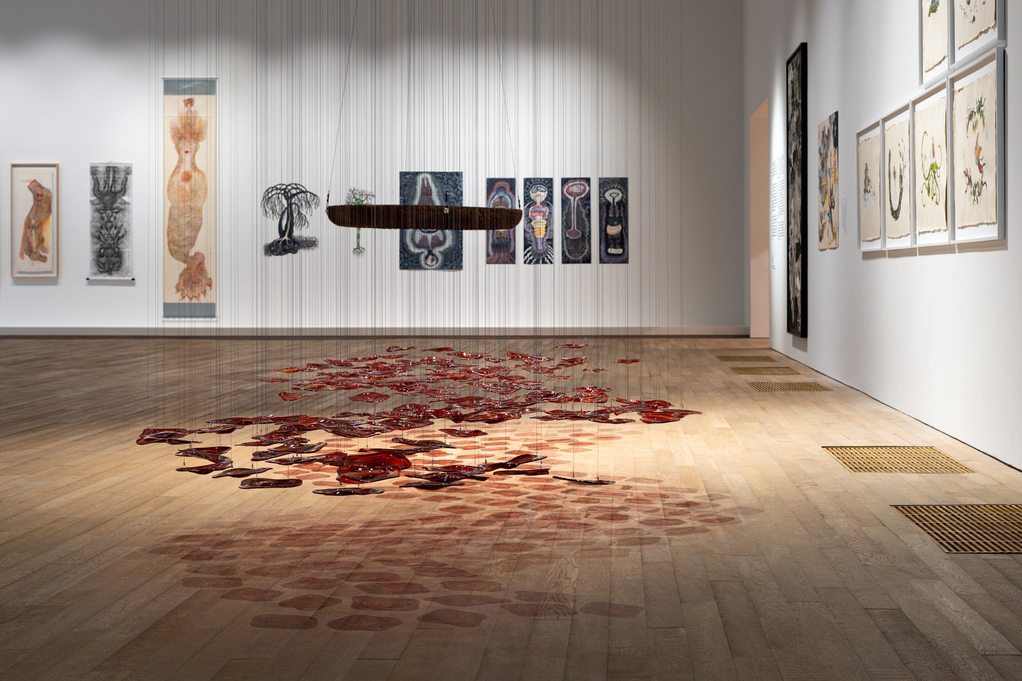 “The Red River”, a 2023 work by Palestinian artist Dima Srouji, is seen with other pieces at “Green Snake: Women-centred Ecologies”, a new eco-feminist exhibition at Tai Kwun Contemporary in Hong Kong. Photo: Courtesy of Tai Kwun Contemporary