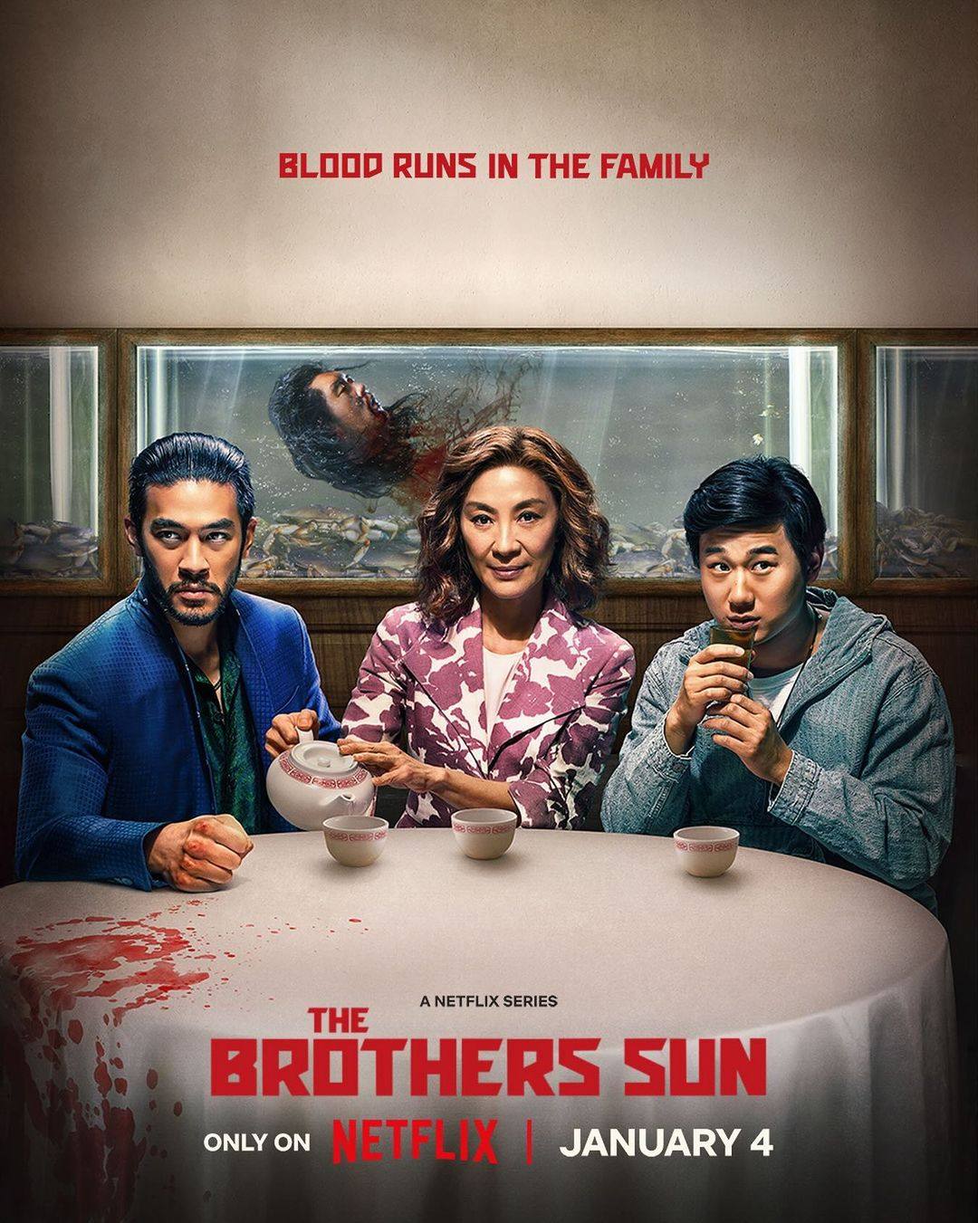 Justin Chien, Michelle Yeoh and Sam Song Li star in new Netflix series The Brothers Sun. Photo: @netflixgeeked/Instagram