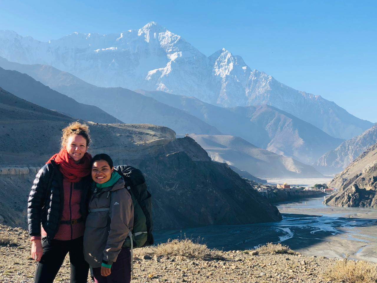 Marine Annic trekking in Nepal with guide Santoshi Magar from Duluwa Outdoors. Photo: Santoshi Magar