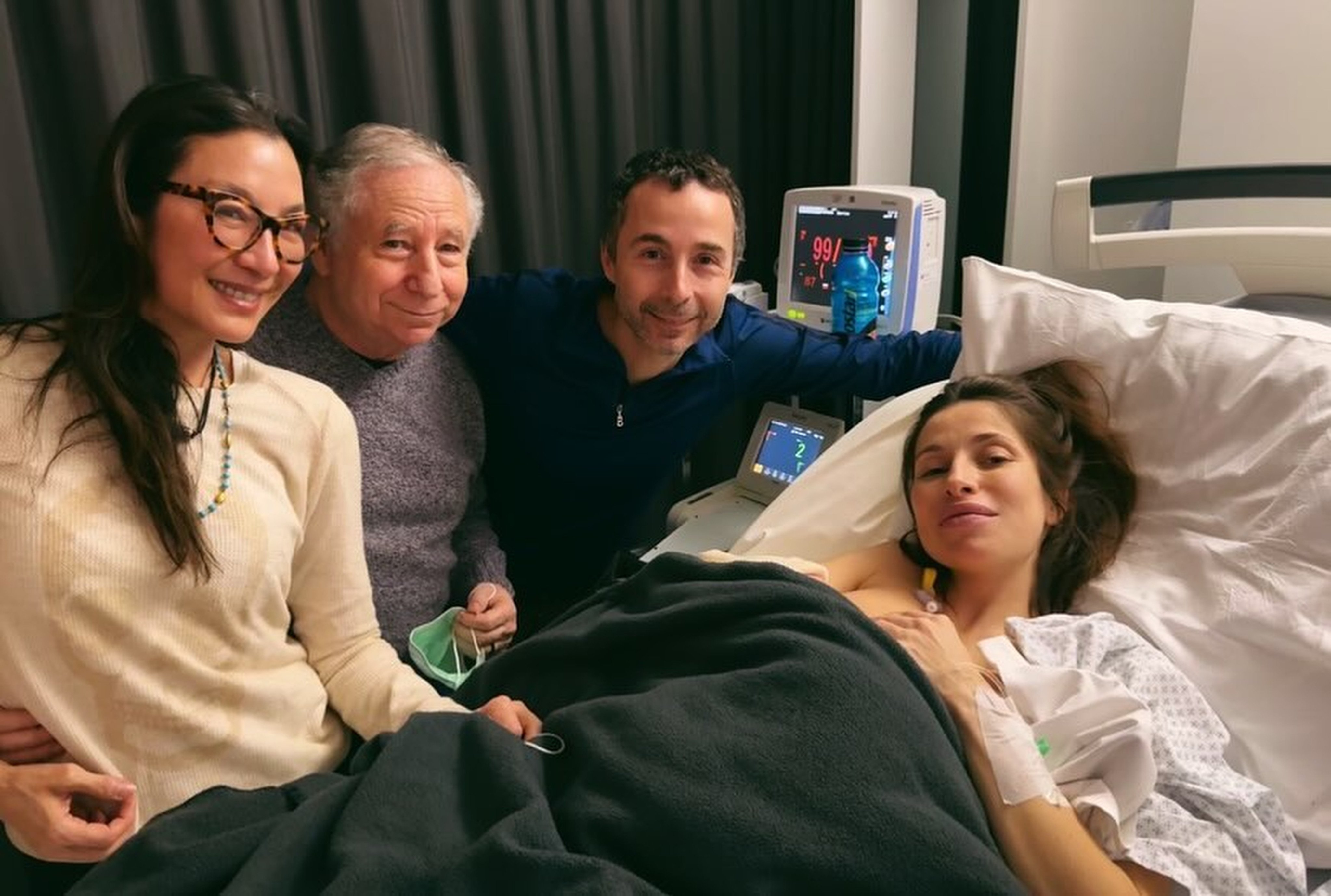 Michelle Yeoh and husband Jean Todt join his son Nicolas and daughter-in-law Darina after the birth of baby Maxime. Photo: Instagram/nicolastodt