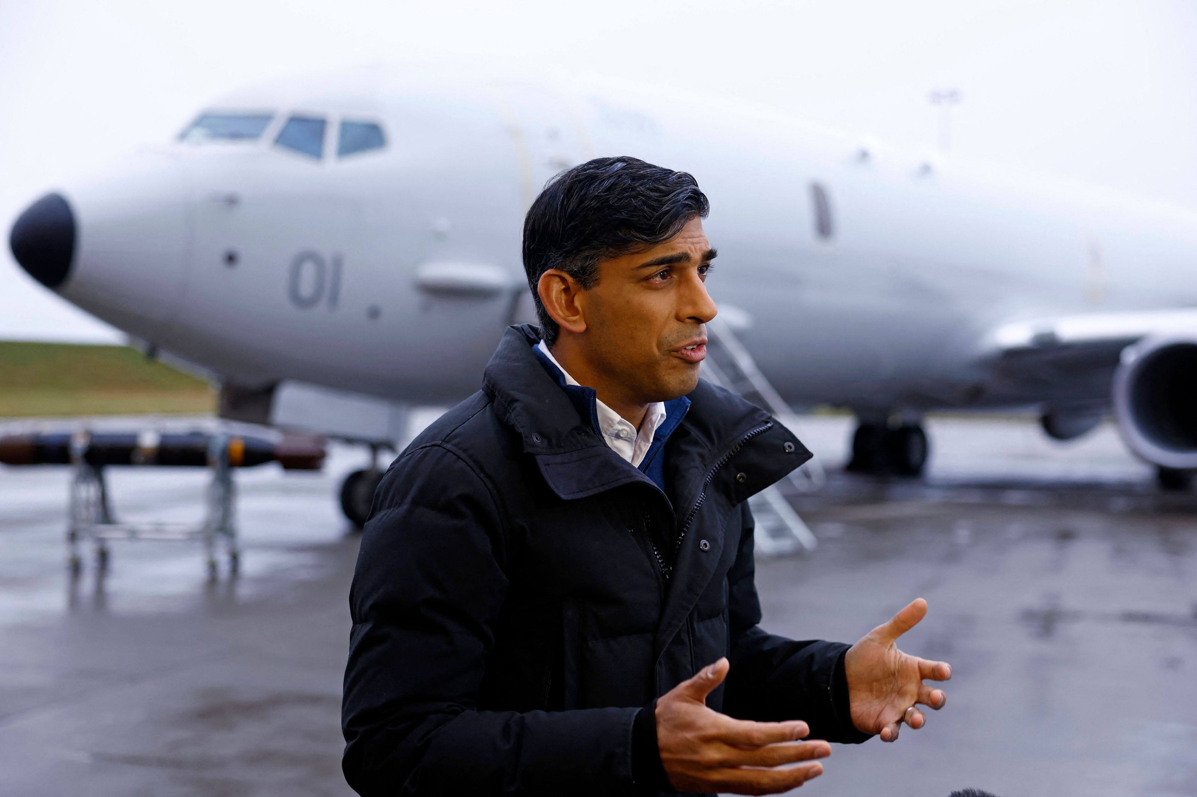 Britain’s Prime Minister Rishi Sunak visits the Royal Air Force base Lossiemouth in Moray, northeast Scotland, in December. Photo: AFP