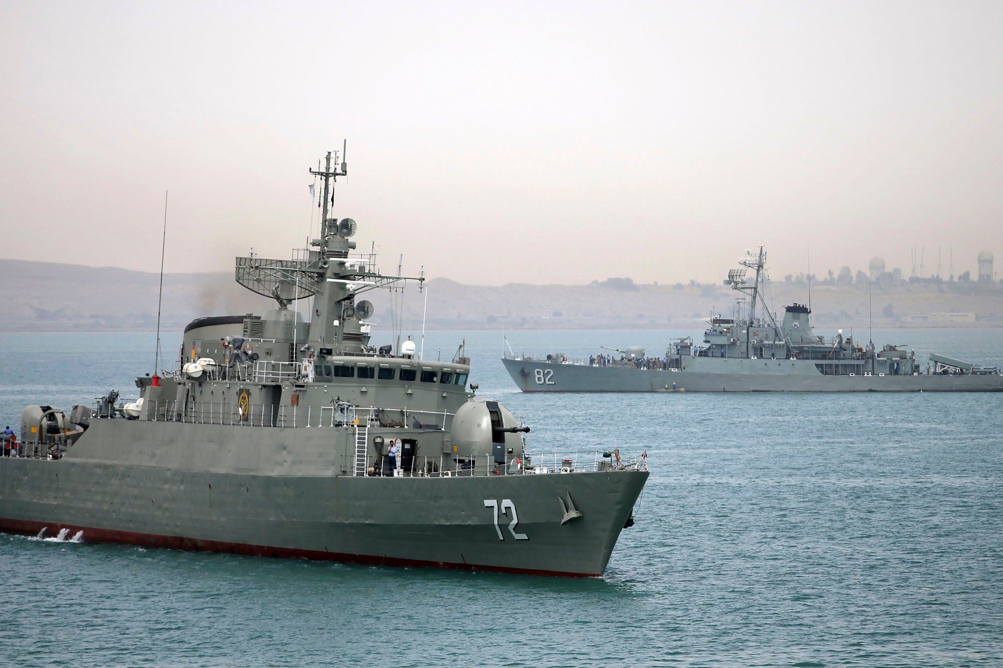 Iranian warship Alborz (foreground) in 2015. File photo: Fars News Agency via AP