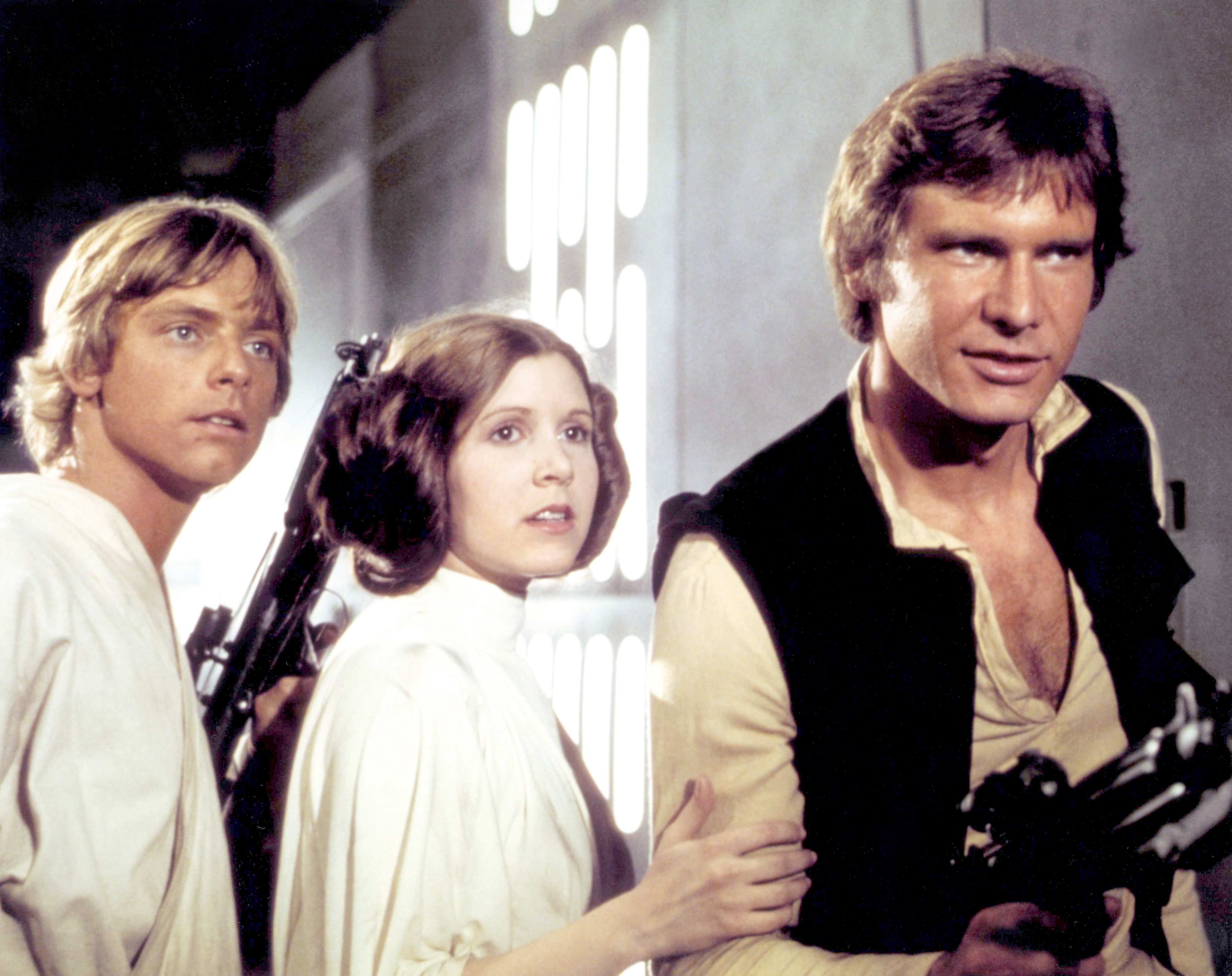 (From left) Mark Hamill, Carrie Fisher and Harrison Ford in “Star Wars: Episode IV - A New Hope”. Photo: Getty Images