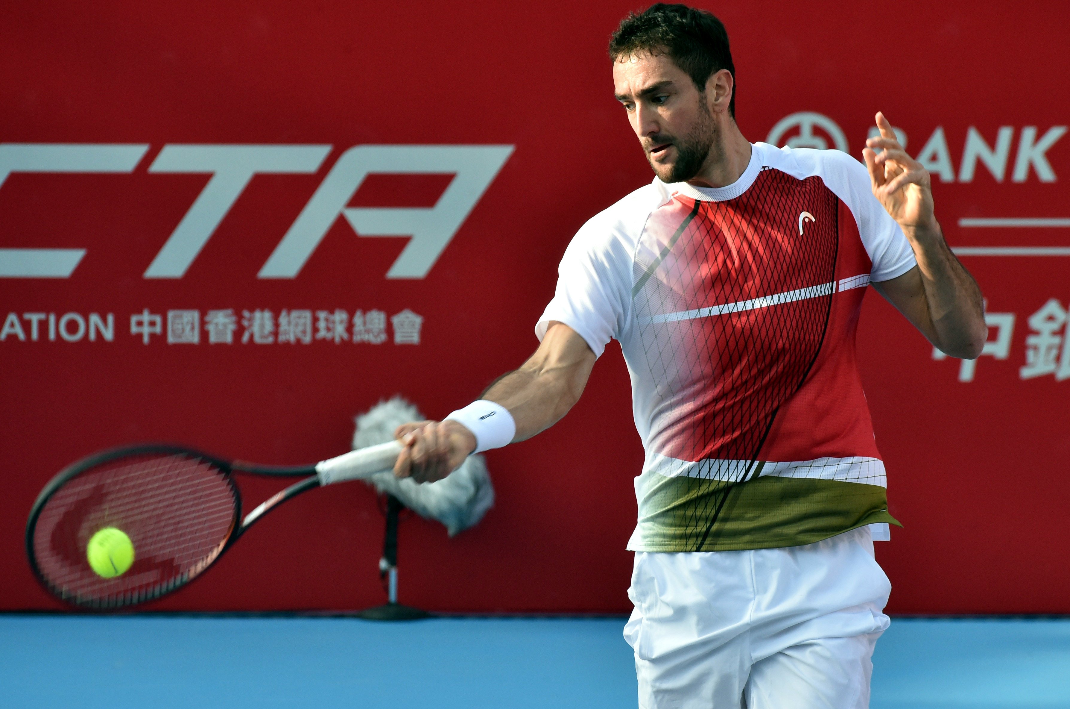 Marin Cilic stays focused during his first-round singles match at the Hong Kong Tennis Open. Photo: Xinhua