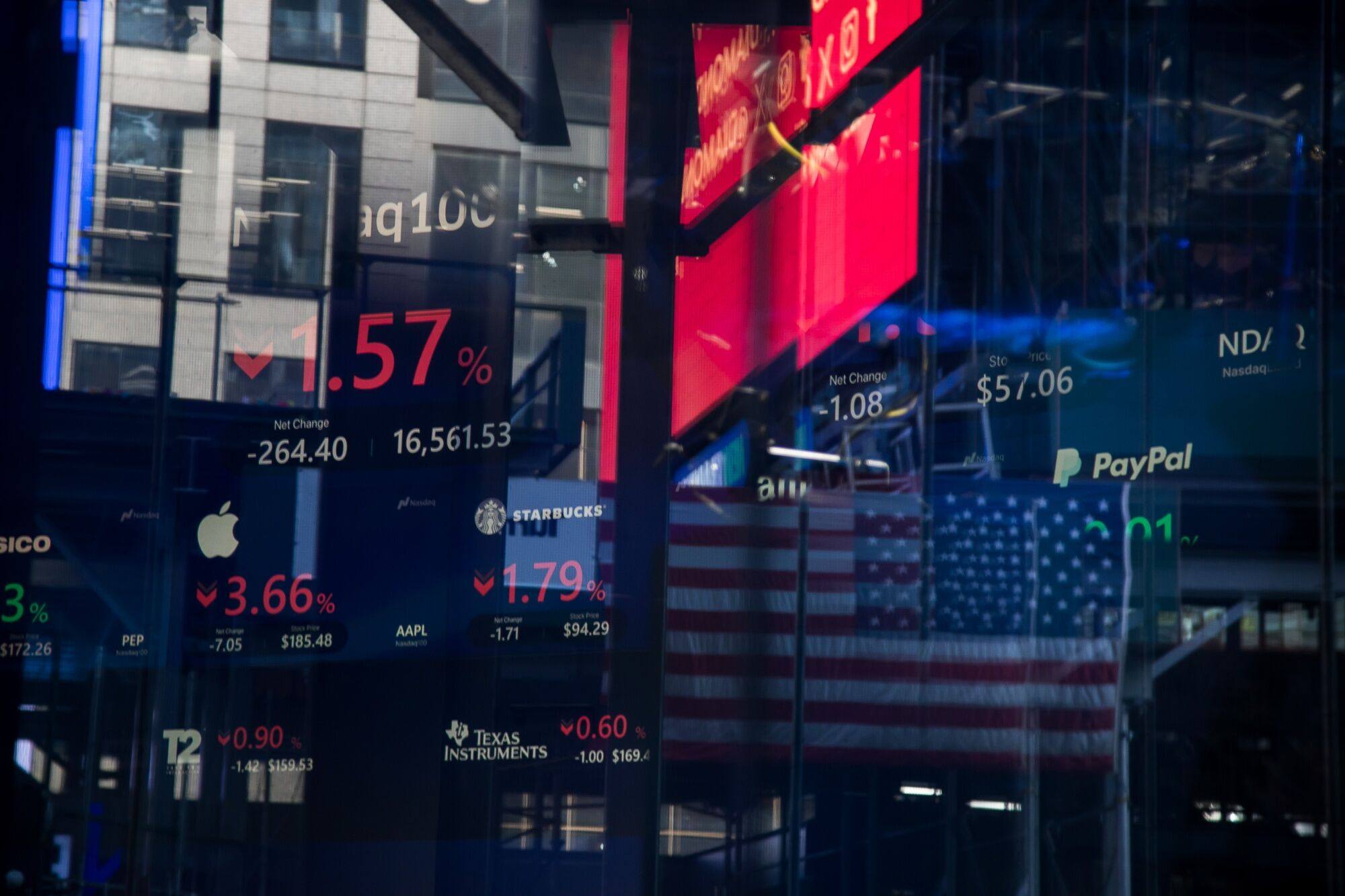 Stock market information is displayed at the Nasdaq MarketSite in New York on January 2, 2024. Photo: Bloomberg