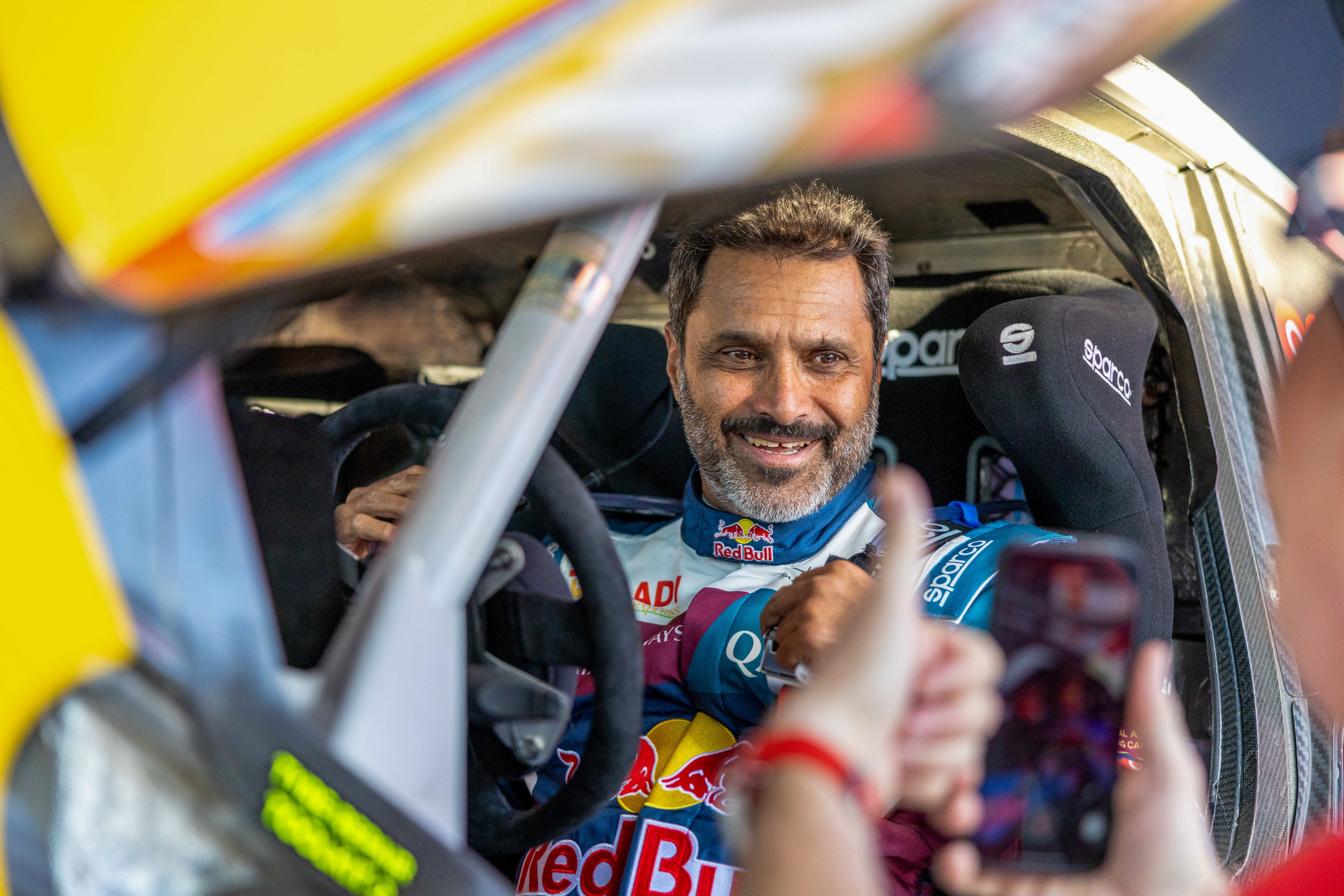 Nasser Al-Attiyah chats to the press during final preparations ahead of the  Dakar Rally. Photo: EPA-EFE