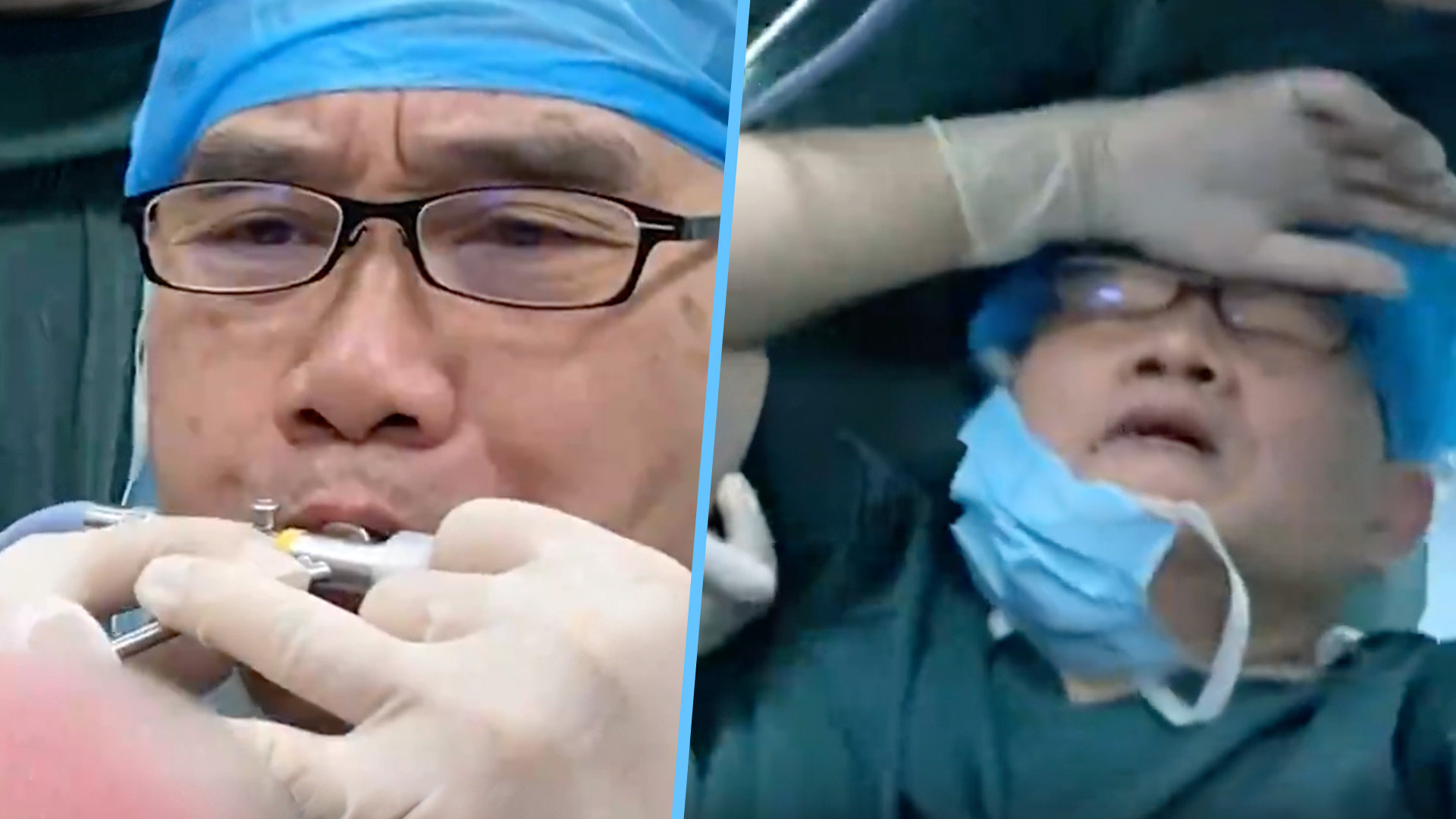 A surgeon in China was so committed to keeping a  toddler patient alive that he blew air into the child’s lungs for 30 minutes and collapsed on the floor of the operating theatre as a result. Photo: SCMP composite/CCTV