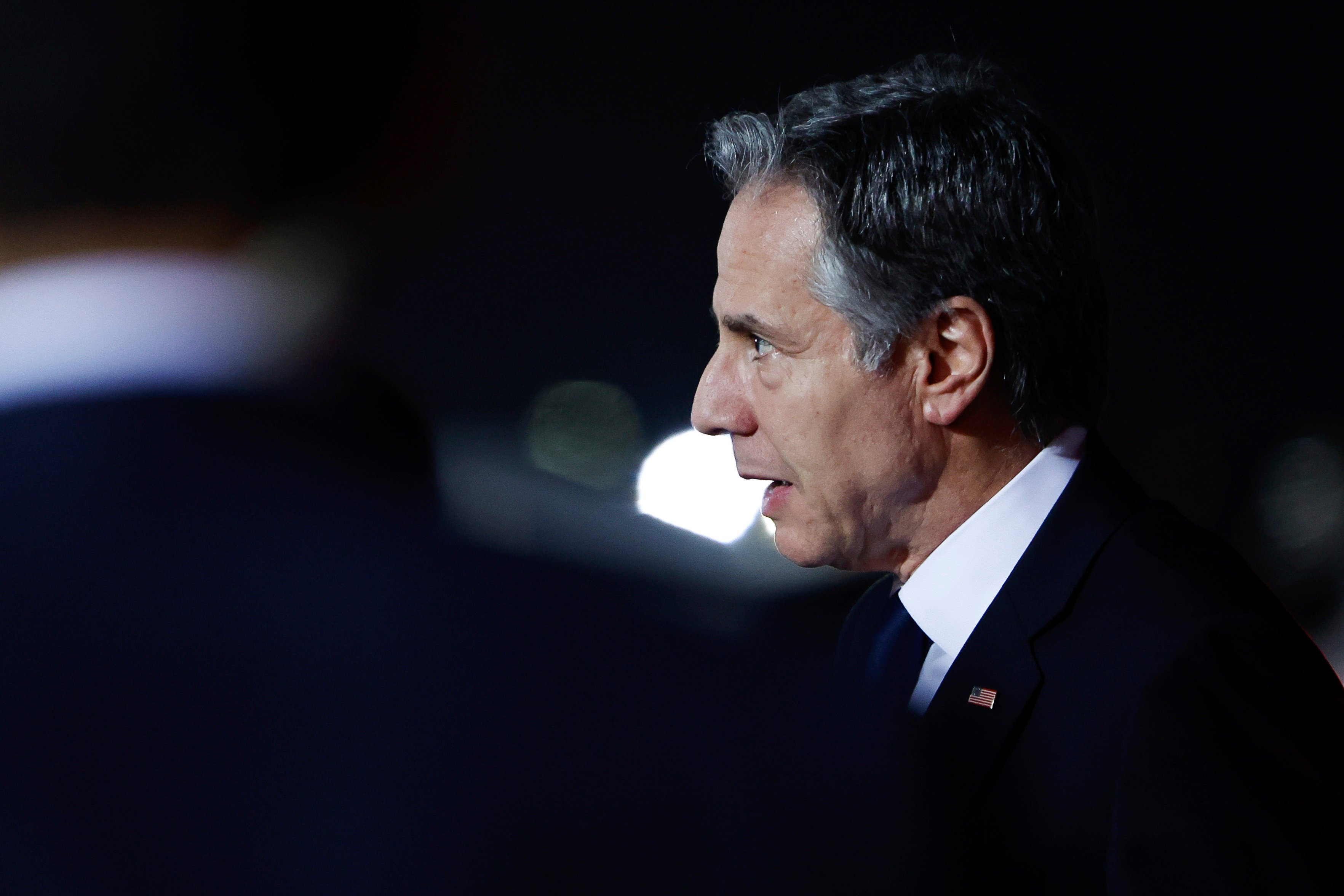 US Secretary of State Antony Blinken arrives in Abu Dhabi, duringa  trip aimed at calming tensions across the Middle East. Photo: Pool/AP