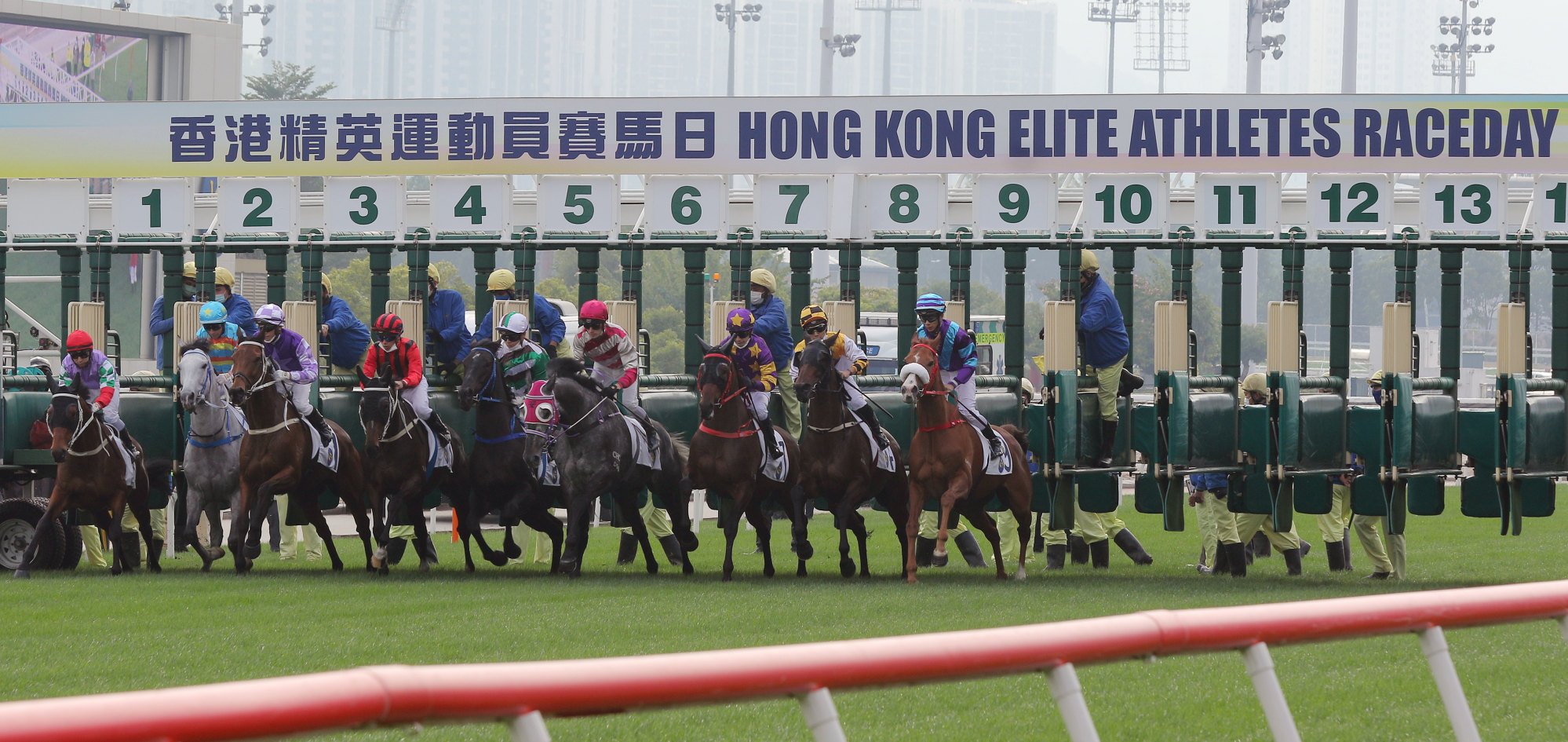 The field leaves the gates at Sha Tin.