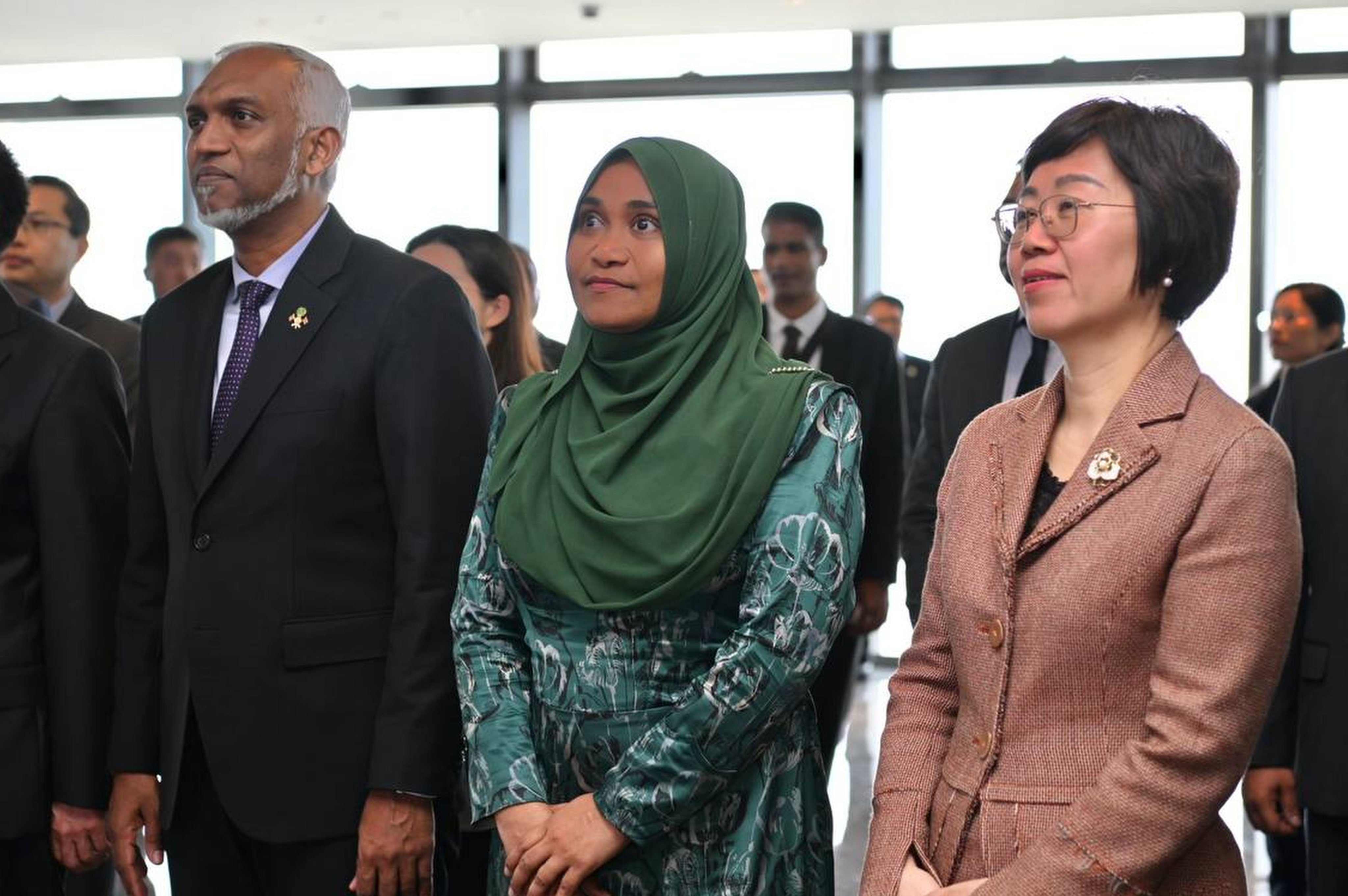 Maldivian President Mohamed Muizzu (left) arrives in Fujian for a state visit to China. Photo: SCMP