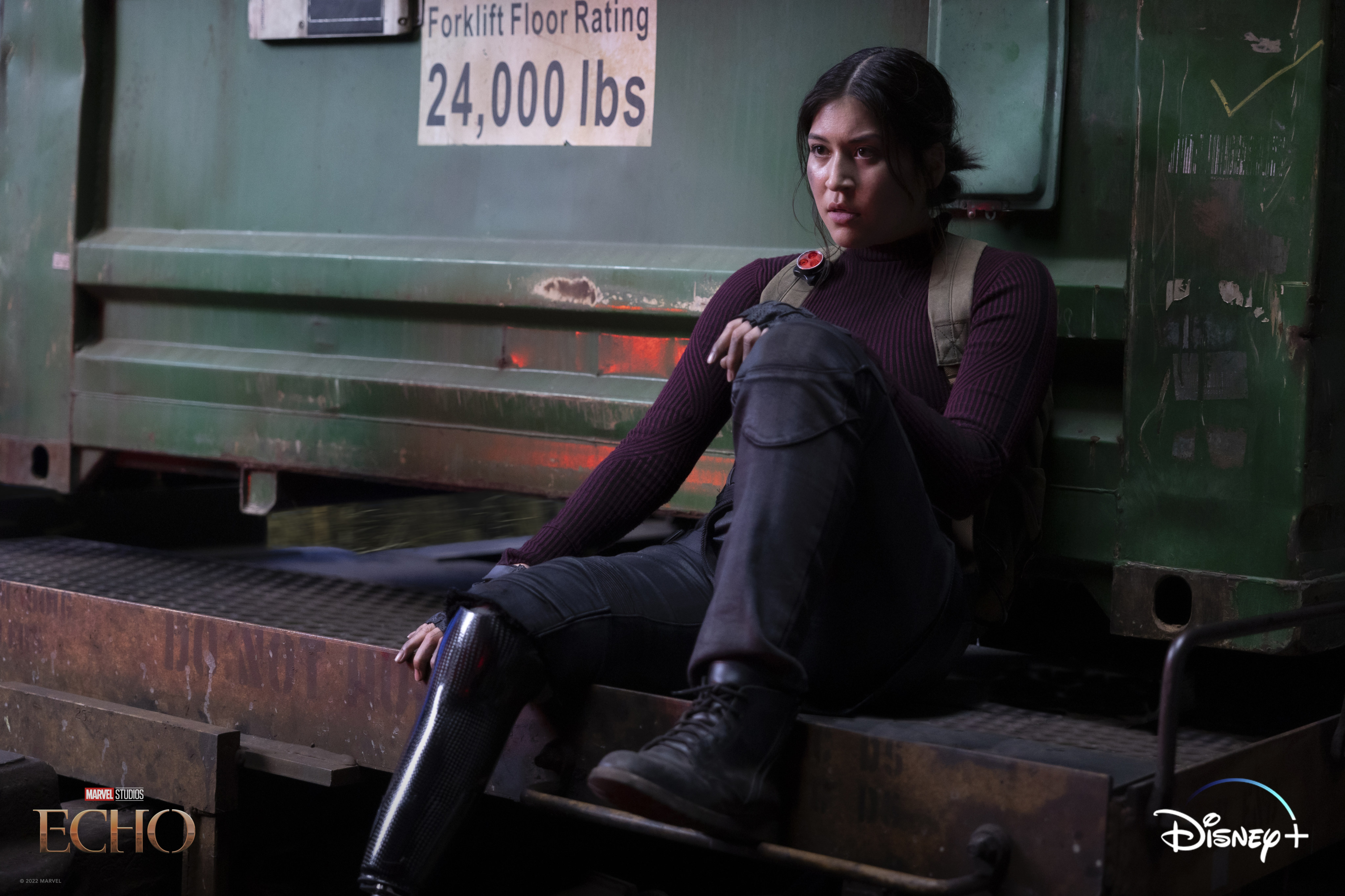 Alaqua Cox as Maya Lopez, as a deaf Native American superhero with a prosthetic leg, in Marvel Studios’ “Echo”, on Disney+ and Hulu. Photo: Chuck Zlotnick