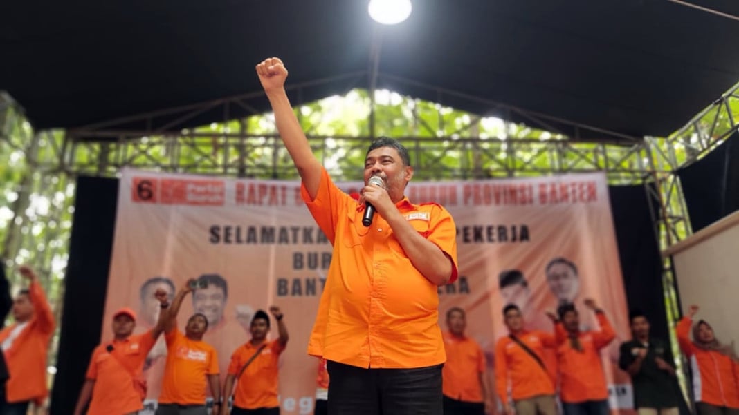 Chief of Indonesia’s Labour Party Said Iqbal speaks in Tangerang city, Banten province, on September 17, 2023. Photo: Facebook/Partai Buruh
