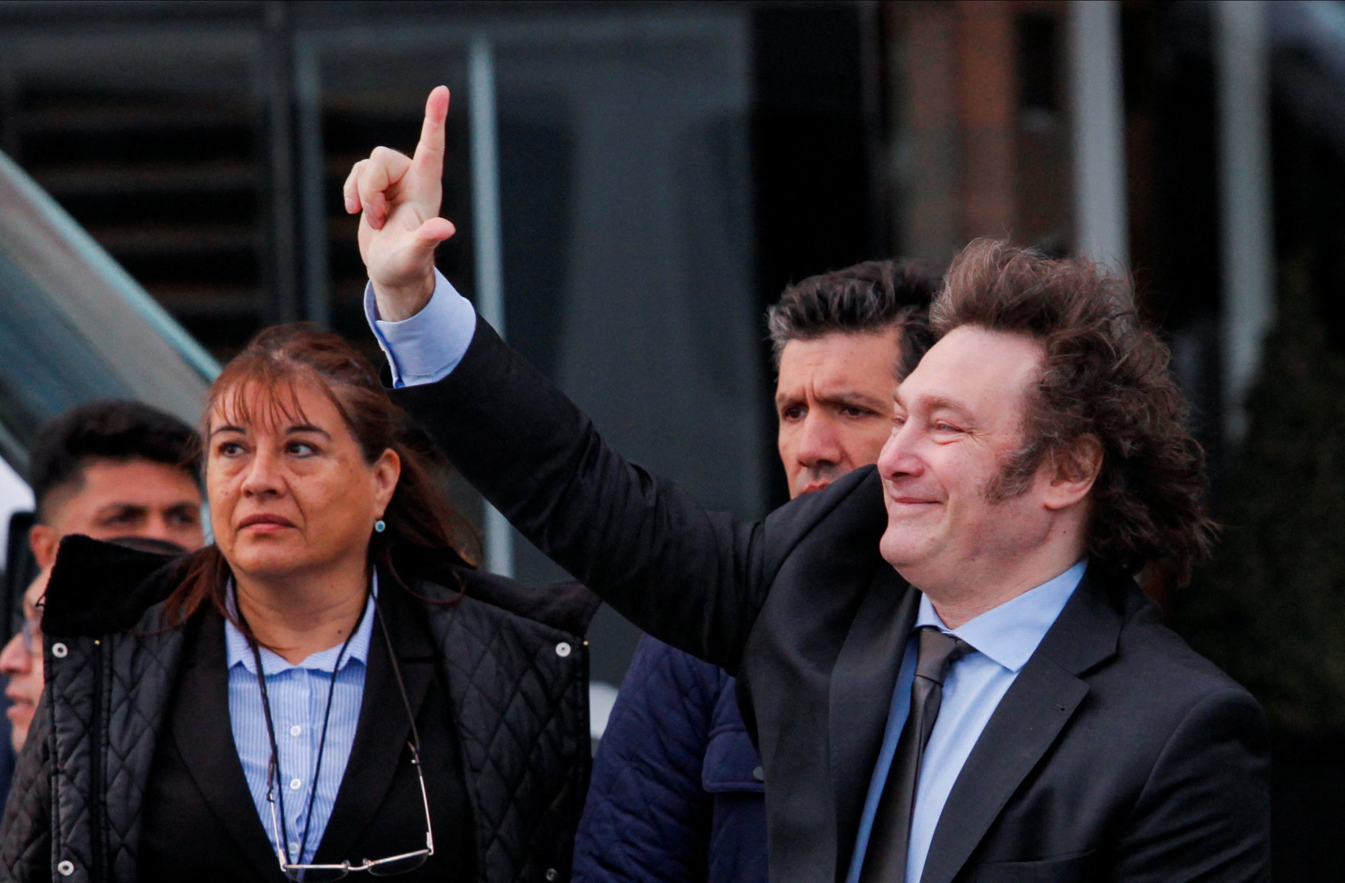 Argentine President Javier Milei gestures to supporters in Rio Gallegos, Argentina, on Friday. The right-wing libertarian won the country’s presidency in November. Photo: Reuters