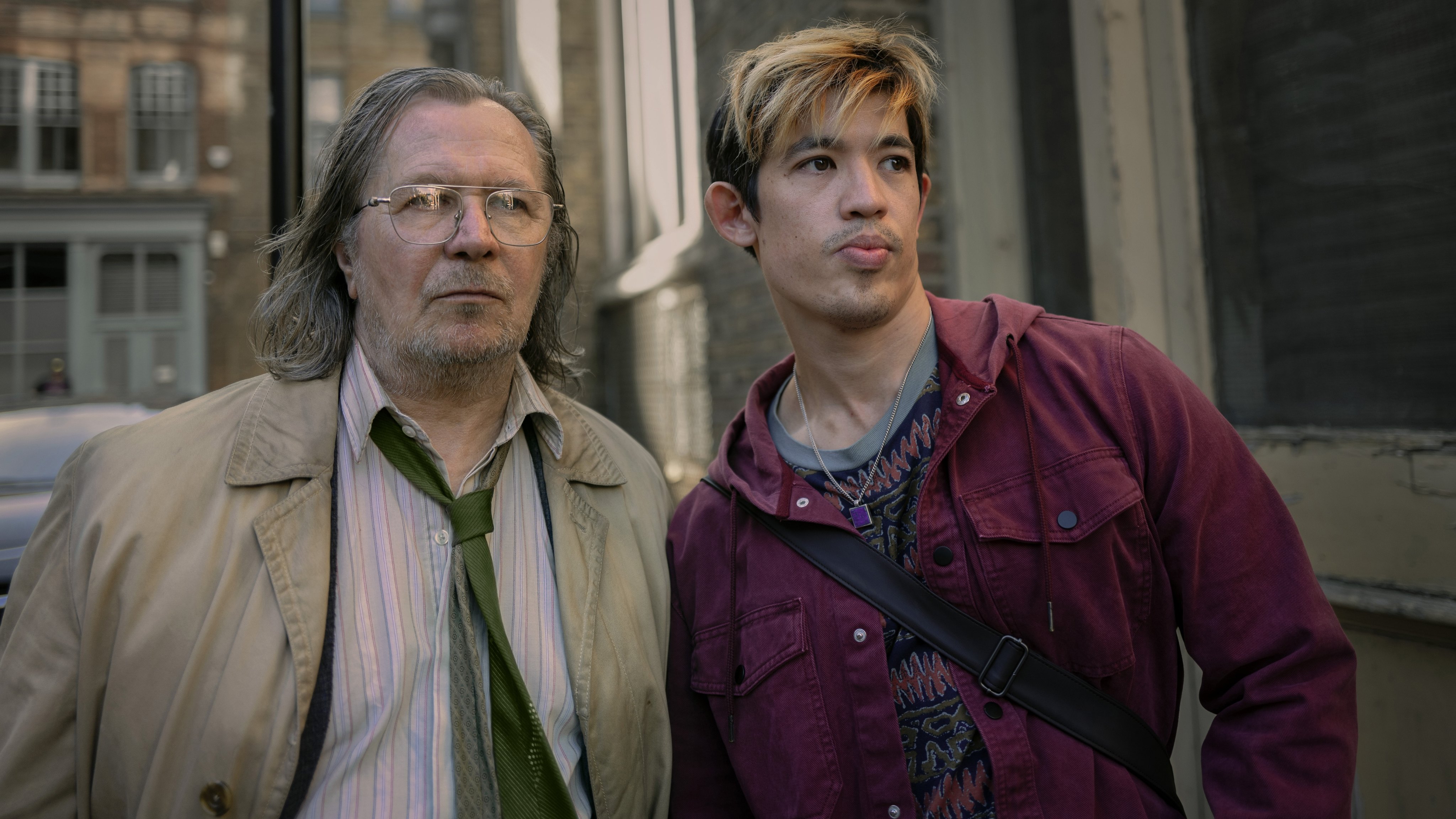 Gary Oldman and Christopher Chung in a still from “Slow Horses”. Photo:  Apple TV+