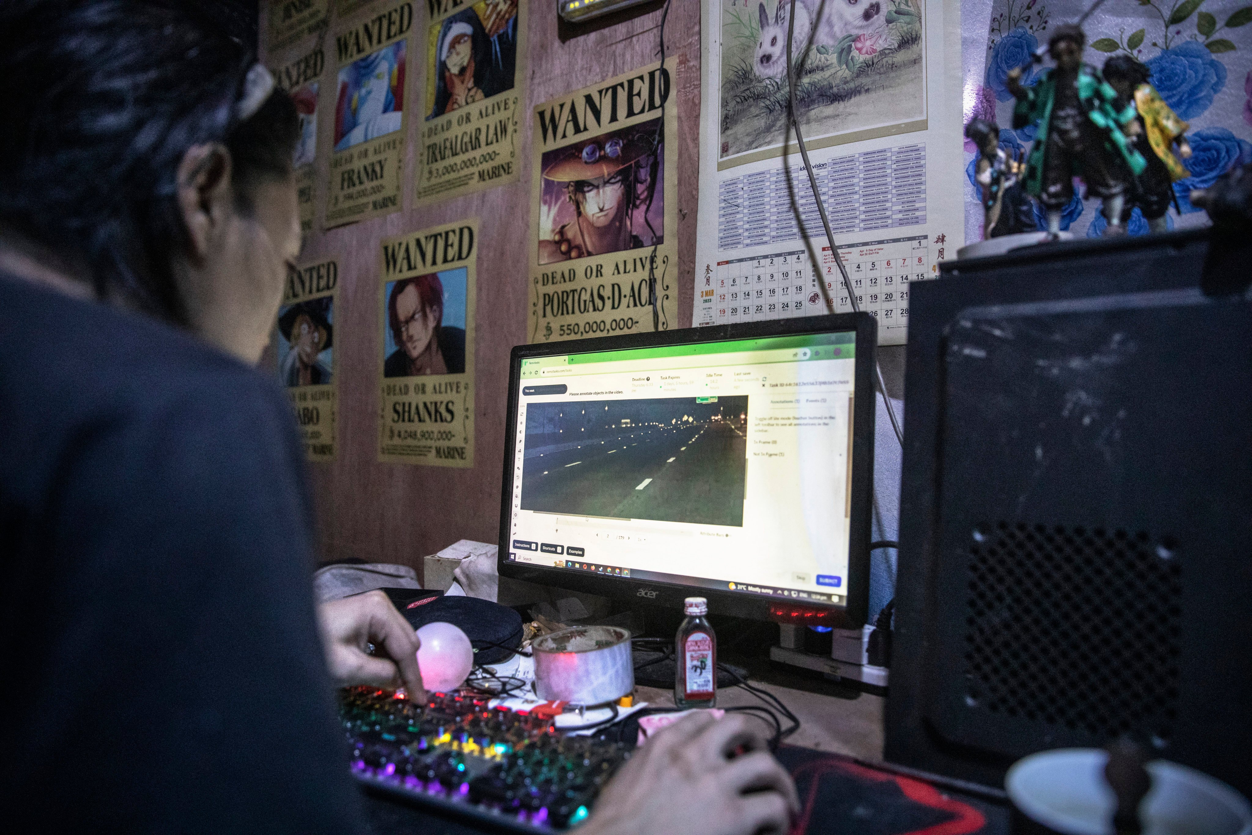 “Delmar”, a Filipino worker who helps train AI models, performs a task on the online platform Remotasks. While the artificial intelligence development industry has created opportunities in the Philippines, a lack of decent pay and training has raised concerns. Photo: Per Elinder Liljas
