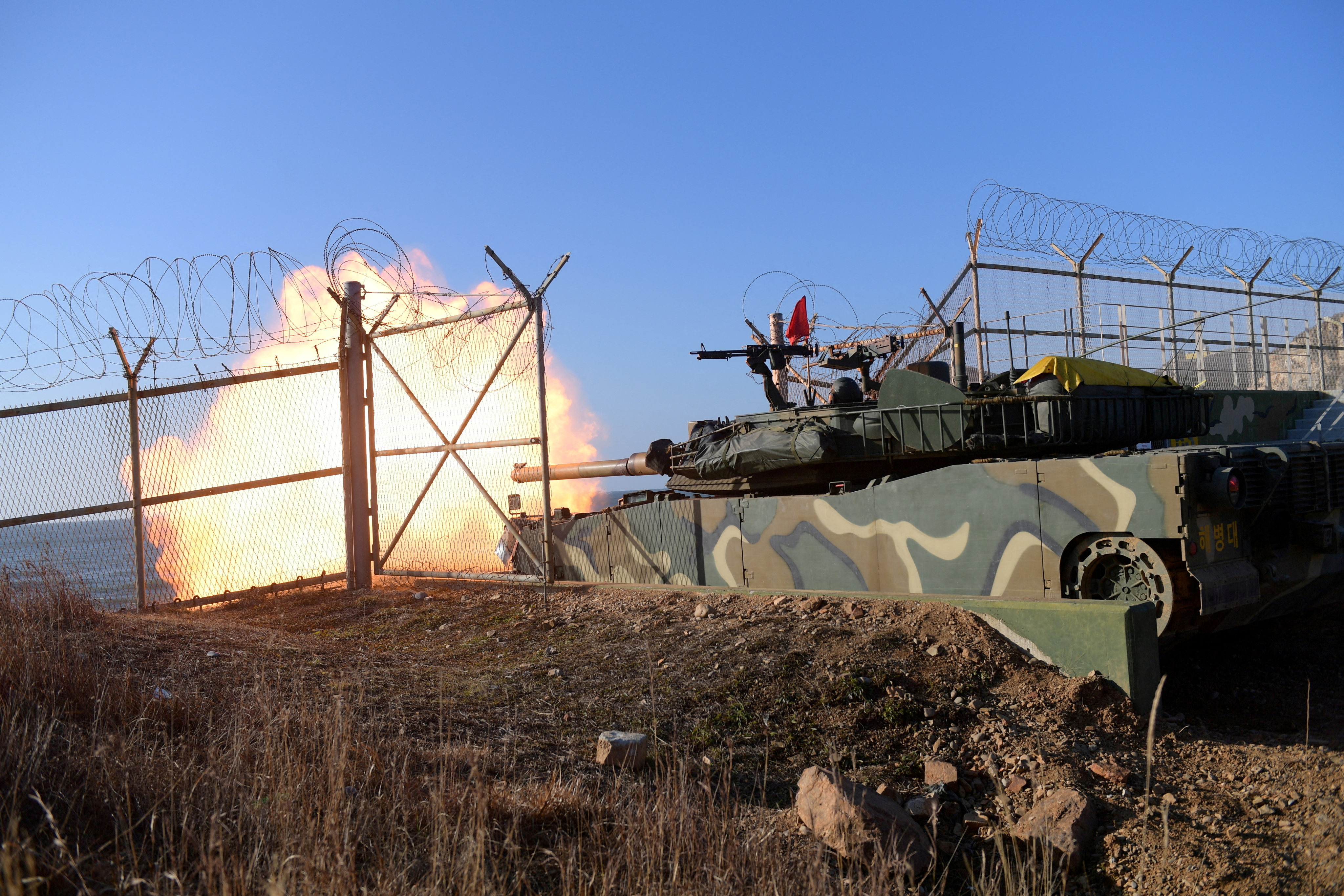 A South Korean tank fires during a military drill on Yeonpyeong Island earlier this month. Photo: South Korean Defence Ministry/Handout via Reuters