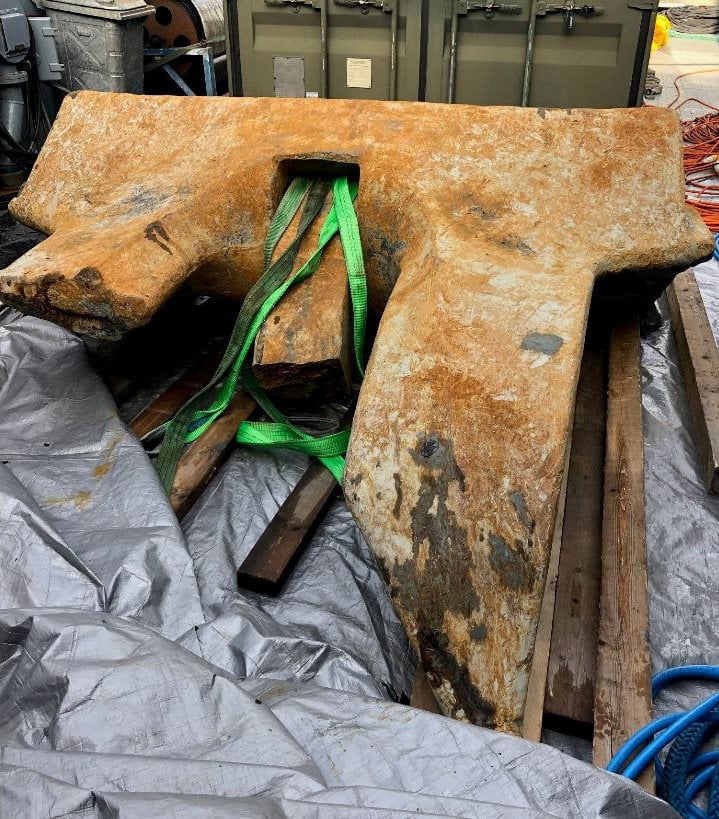 An anchor recovered from the Baltic seabed is thought to have caused the damage. Photo: Reuters