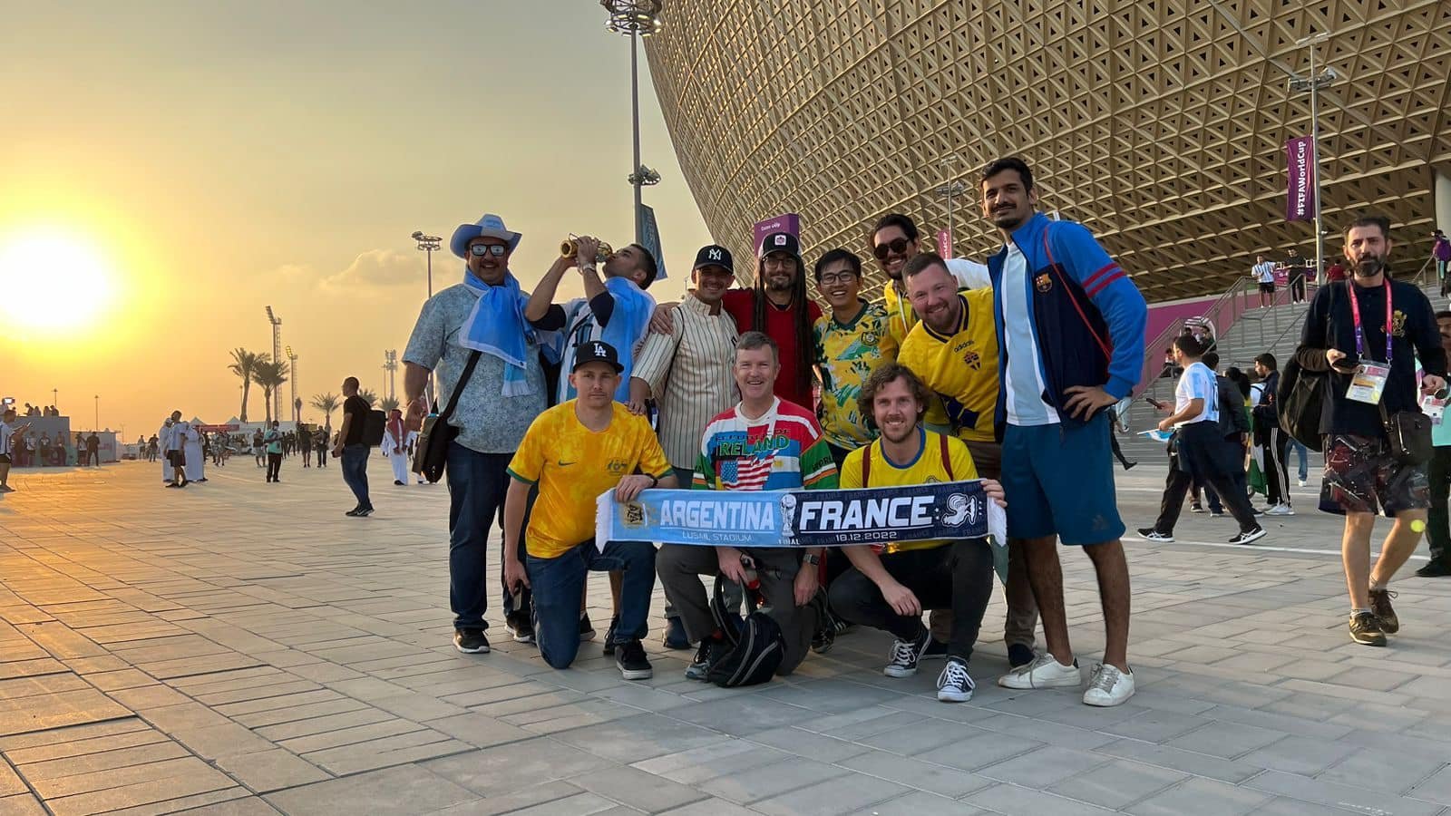 Qatar WC 2022 Final Arg v France my friends from my Whattsapp group from US India Brasil Canada Australia Spain Sweden Poland. Photo: Travis McNamara