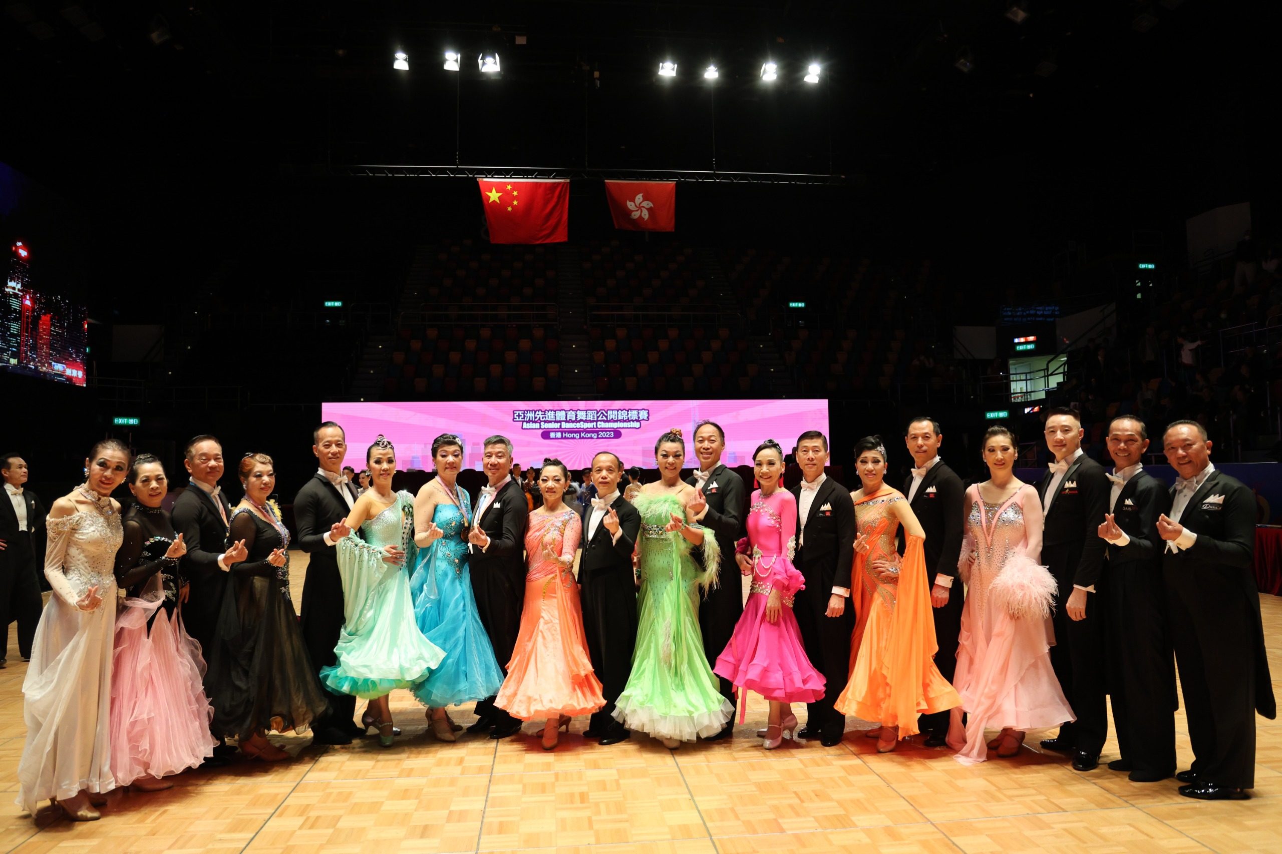 Senior dance competitors pose at the Asian Senior DanceSport Championship. Photo: Hong Kong DanceSport Association