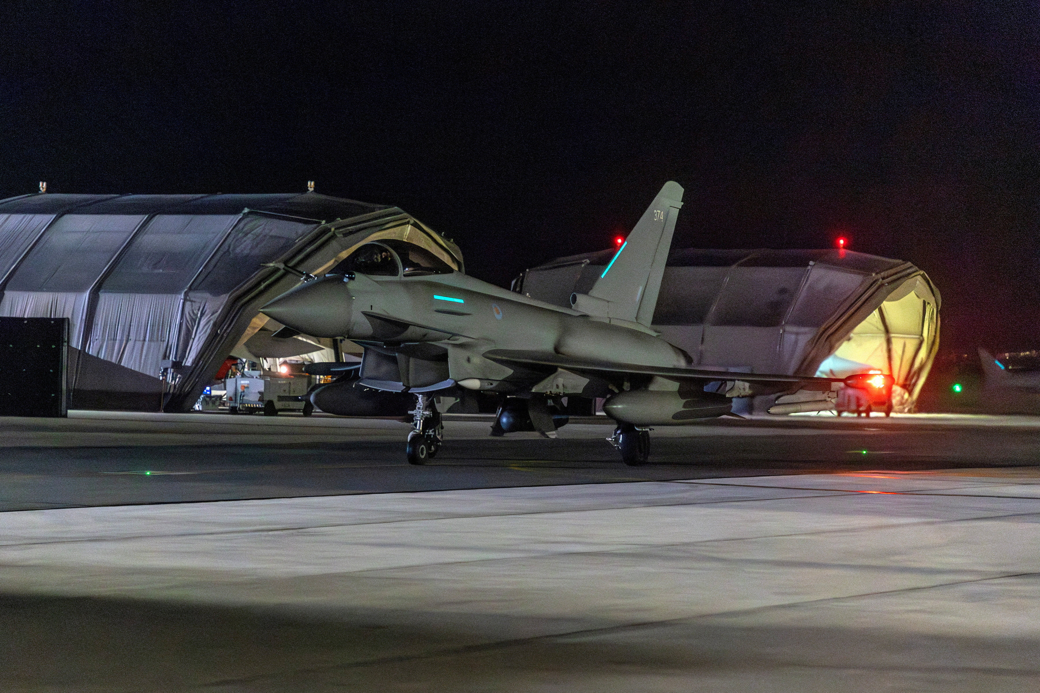 A British air force fighter jet returns to its base in Akrotiri, Greece, after striking military targets in Yemen on January 12. Photo: UK MOD/ Reuters
