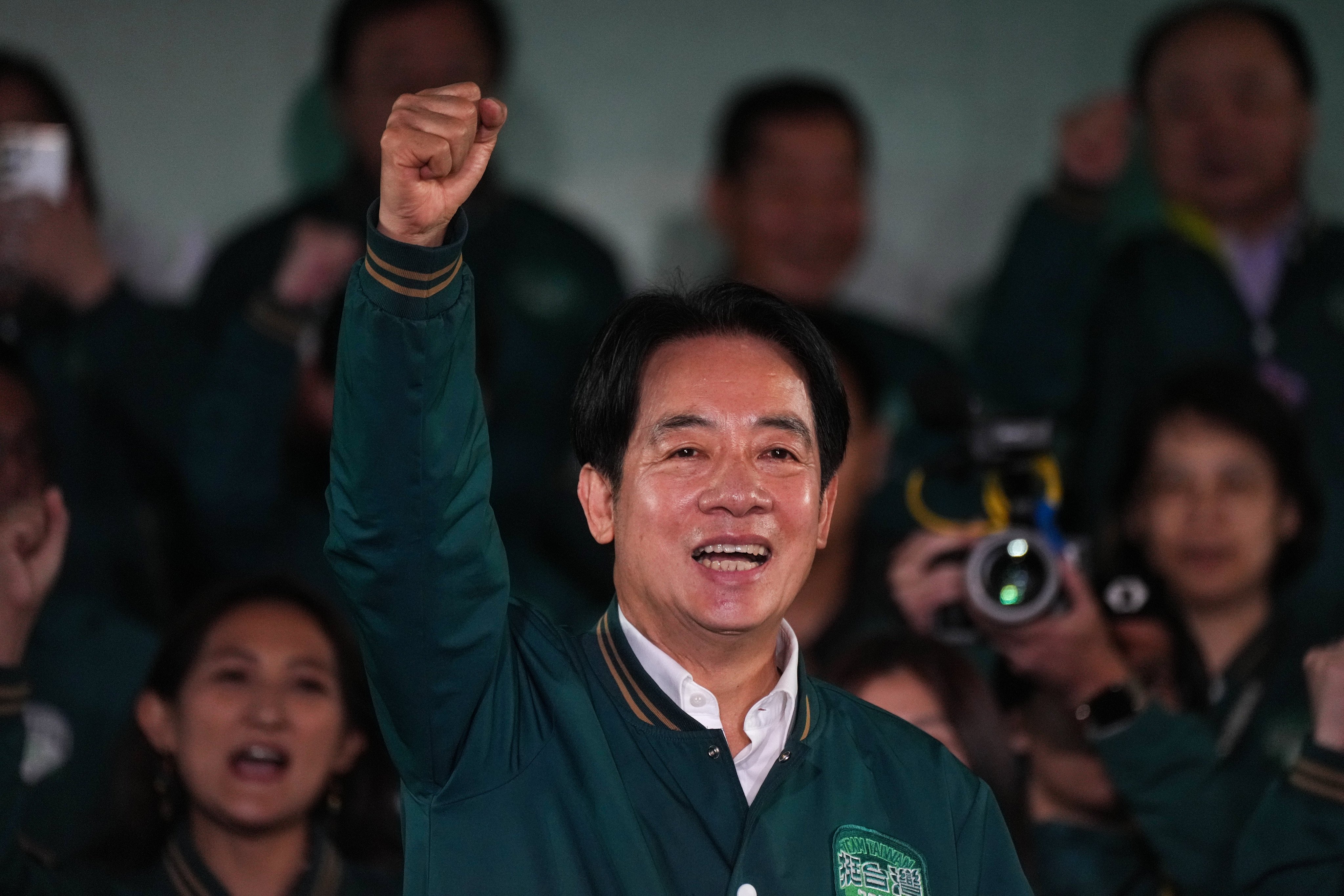 Lai Ching-te, Taiwan’s president-elect, at the election night rally outside the Democratic Progressive Party headquarters in Taipei, Taiwan. Photo: Elson Li