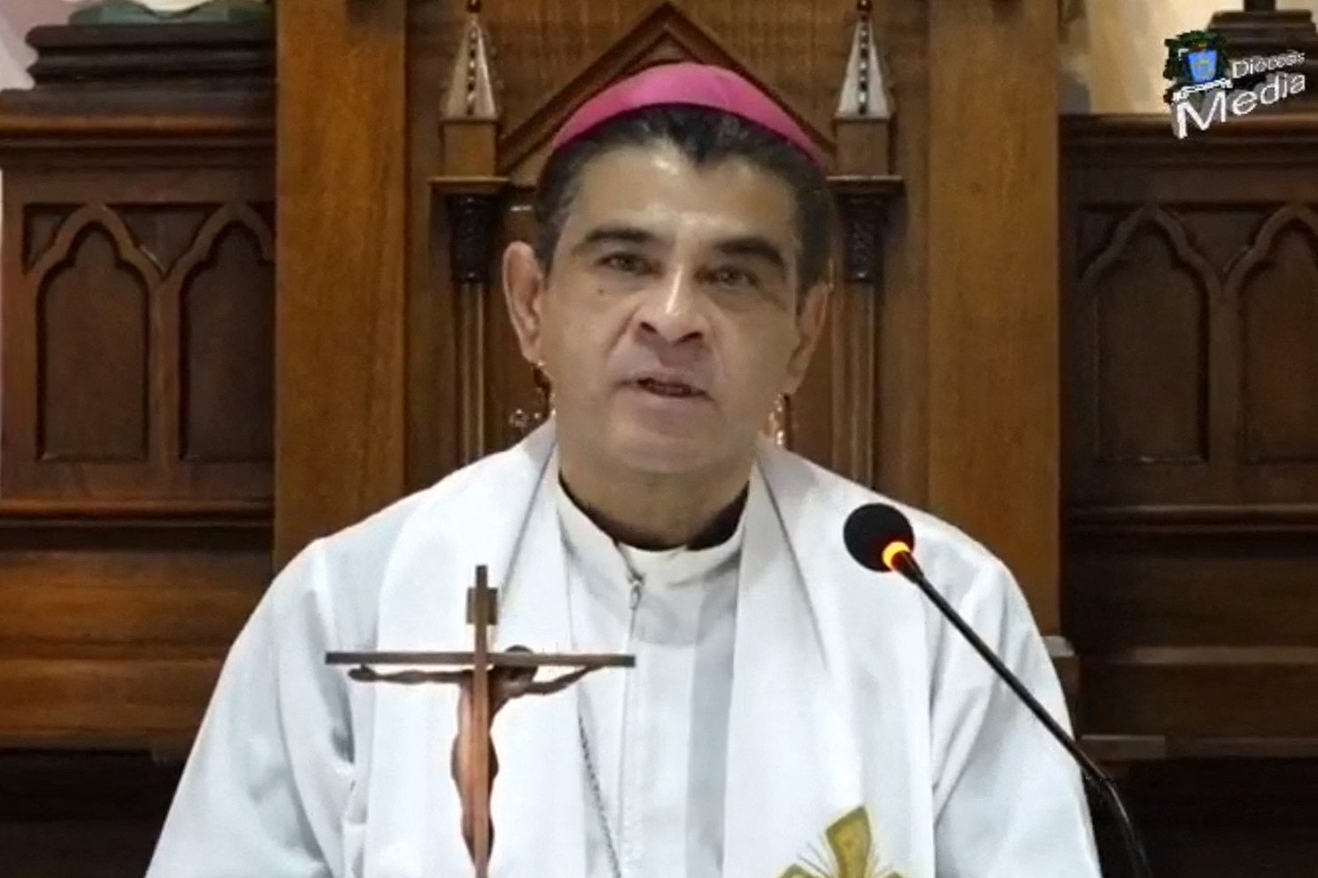 Monsignor Rolando Alvarez speaks during a mass in Matagalpa, Nicaragua, in August 2022 in a screen grab obtained from a handout live transmission of the Facebook page of Matagalpa’s Diocese. Photo: @diocesisdematagalpa / AFP
