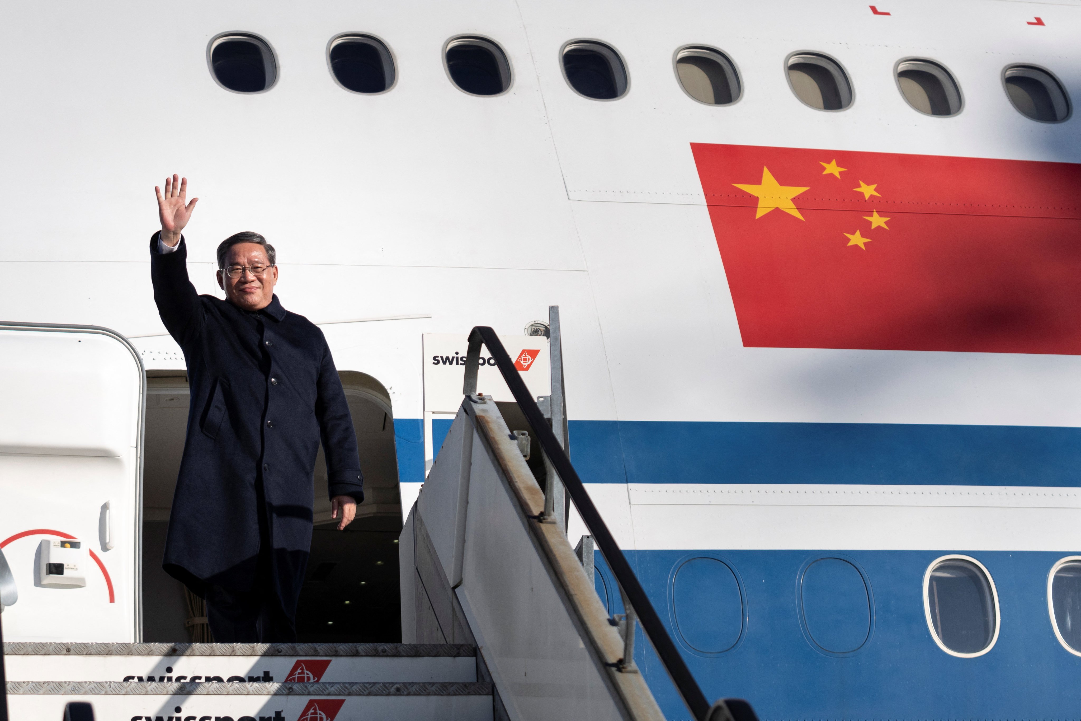 Chinese Premier Li Qiang arriving at Zurich Airport, Switzerland, on Sunday. Photo: Reuters