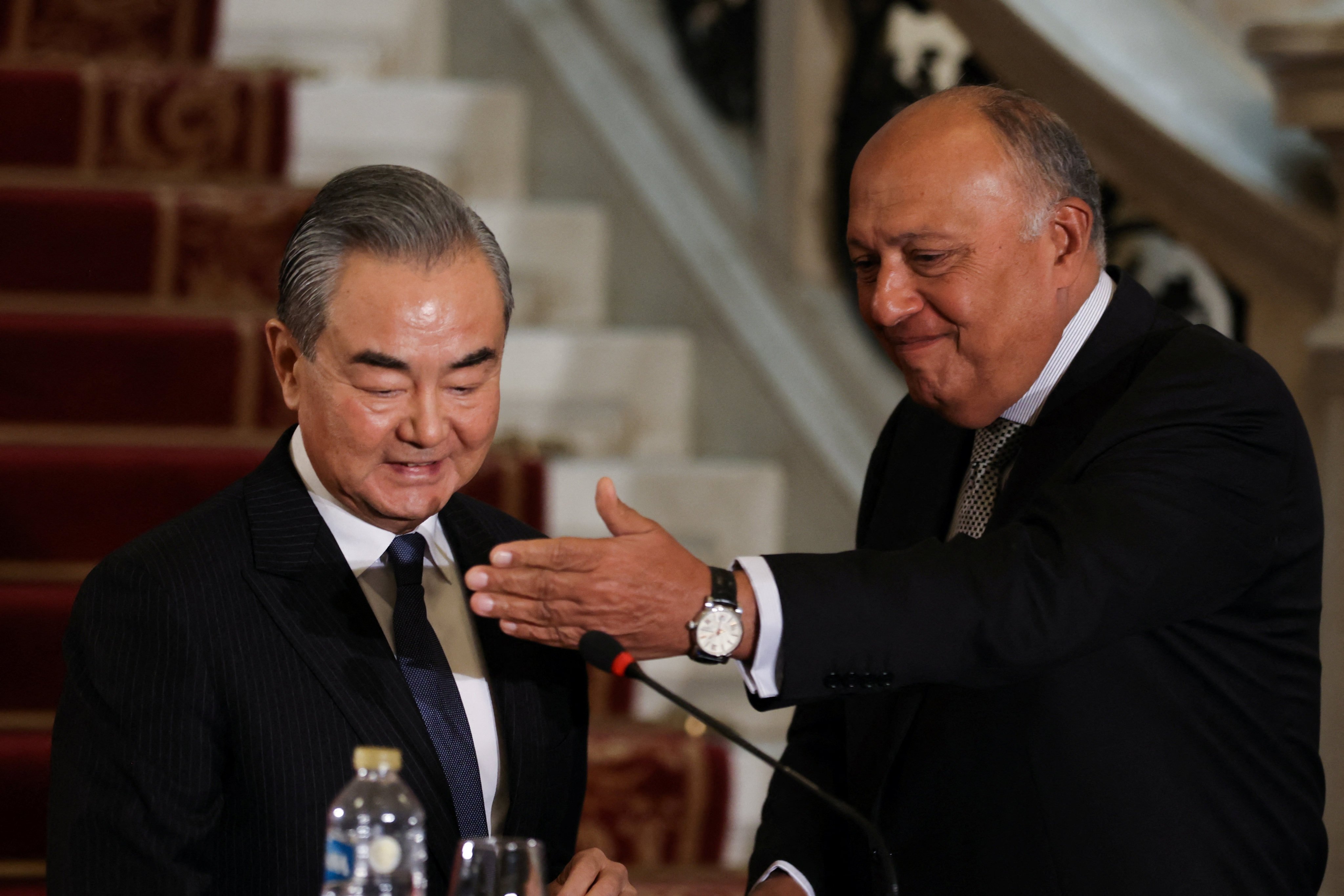 Chinese Foreign Minister Wang Yi, left, and Egyptian Foreign Minister Sameh Shoukry in Cairo, Egypt on Sunday. Photo: Reuters