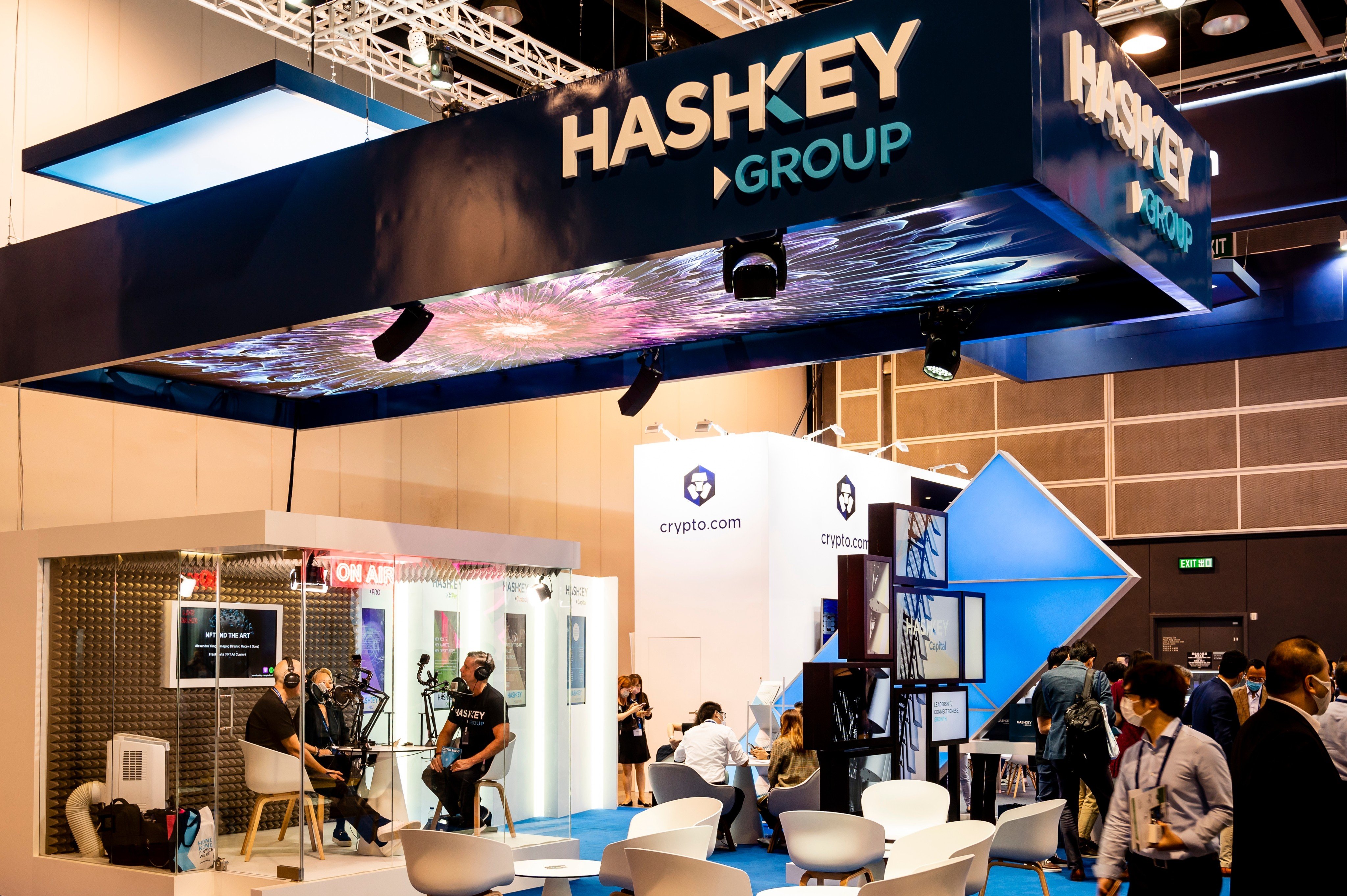 A view of HashKey Group’s booth during the 2021 Hong Kong FinTech Week at the Hong Kong Convention and Exhibition Centre on 3 November 2021. Photo: Shutterstock.