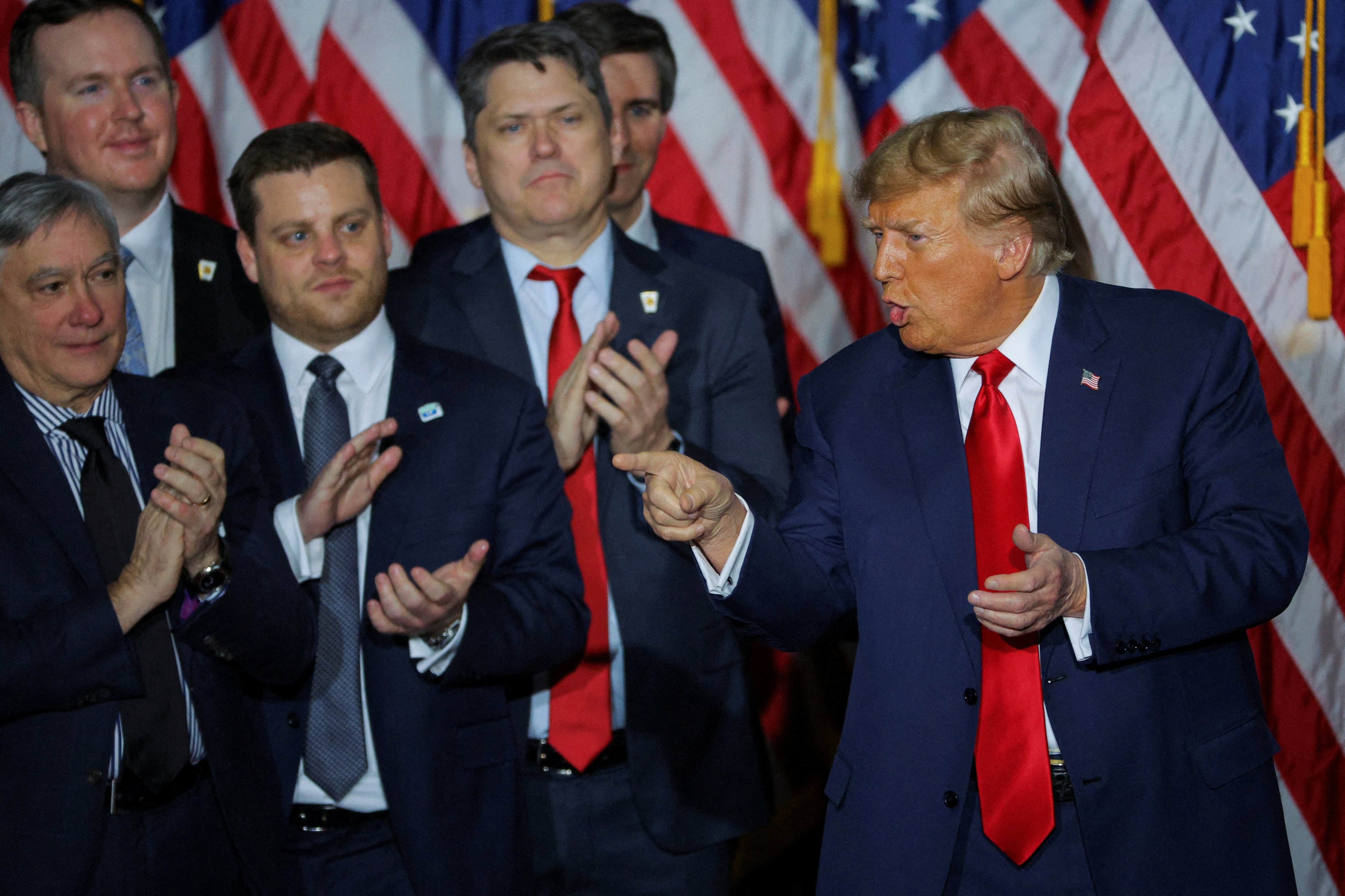 Donald Trump celebrating at his caucus night watch party in Des Moines, Iowa. Photo: Reuters