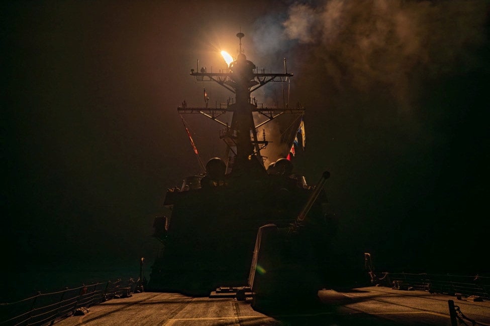 A missile being launched from a warship during a US-led coalition operation against Houthi targets in Yemen on January 12. Photo: US Central Command via via Reuters