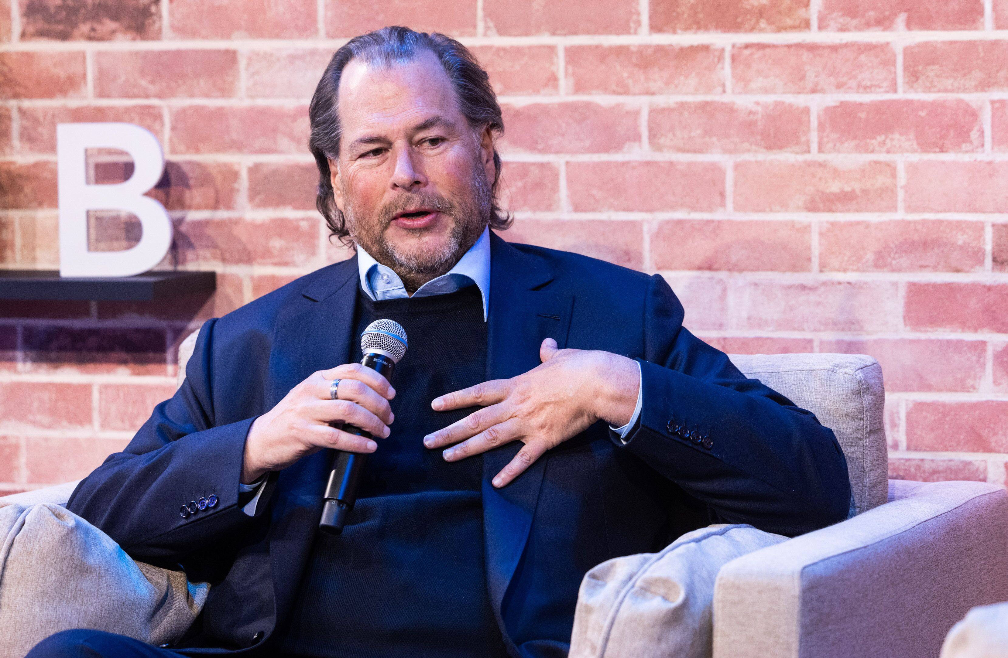 Marc Benioff, CEO of Salesforce.com, at the World Economic Forum in Davos, Switzerland, on Tuesday. Photo: Bloomberg