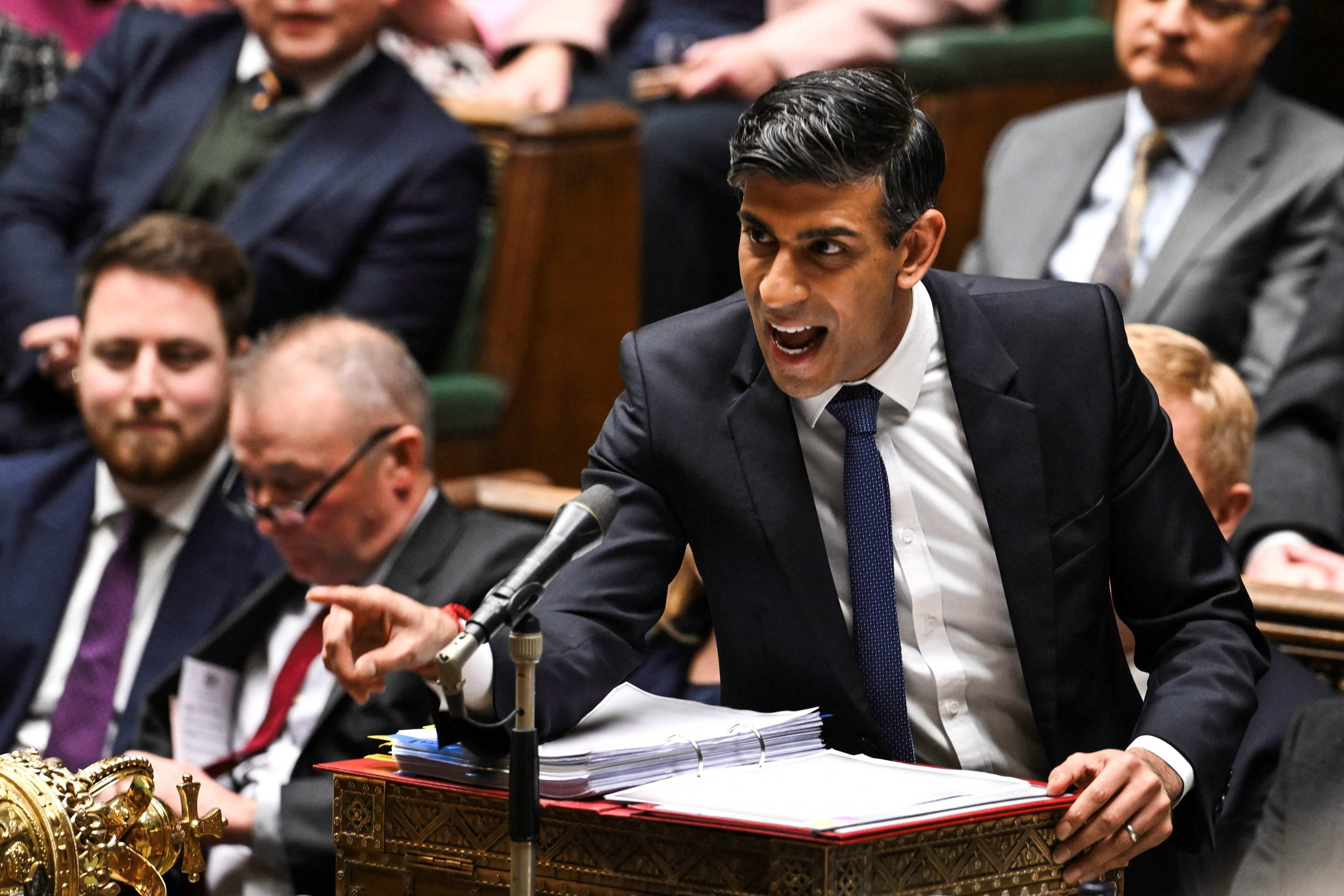 Britain’s Prime Minister Rishi Sunak speaks during Prime Minister’s Questions in the House of Commons in London on Wednesday. Photo: UK Parliament via AFP