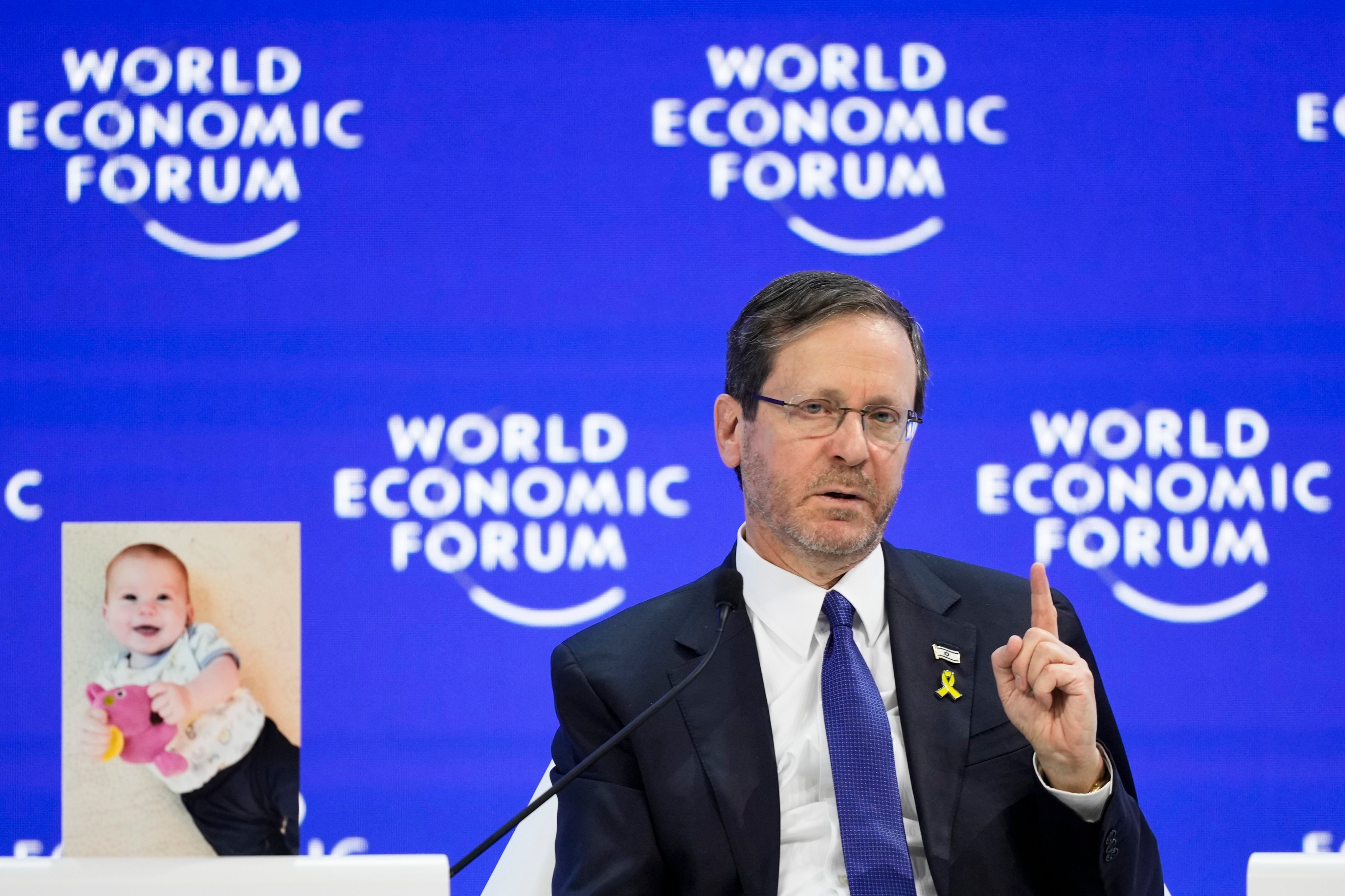Israel’s President Isaac Herzog speaks at the World Economic Forum in Davos, Switzerland on Thursday. Photo: AP