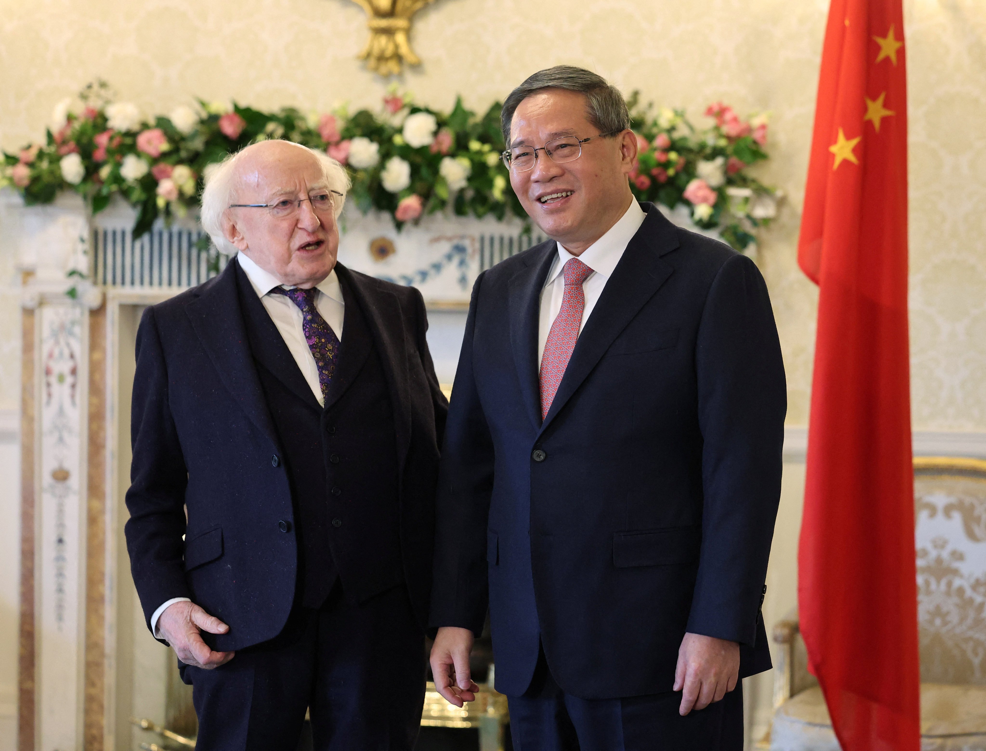 Irish  President Michael Higgins and Chinese Premier Li Qiang in Dublin on Wednesday. Photo: Reuters