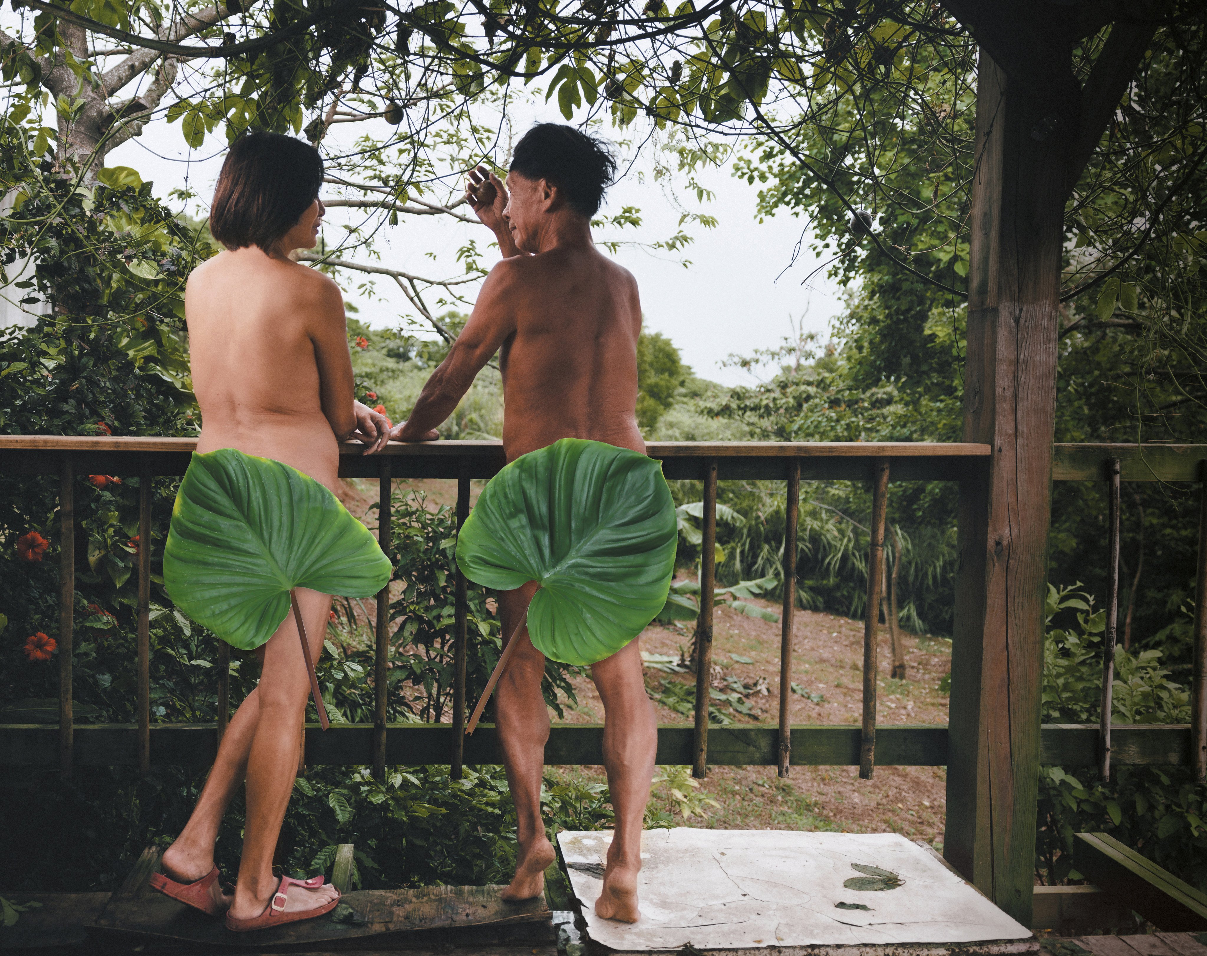 Naturists Julia Fu and Tom Yang at a farm in Sanzhi, Taiwan. Both are members of the Return to Nature social media group, which holds monthly events - despite public nudity being technically against the law in Taiwan. Photo: Brian Wiemer