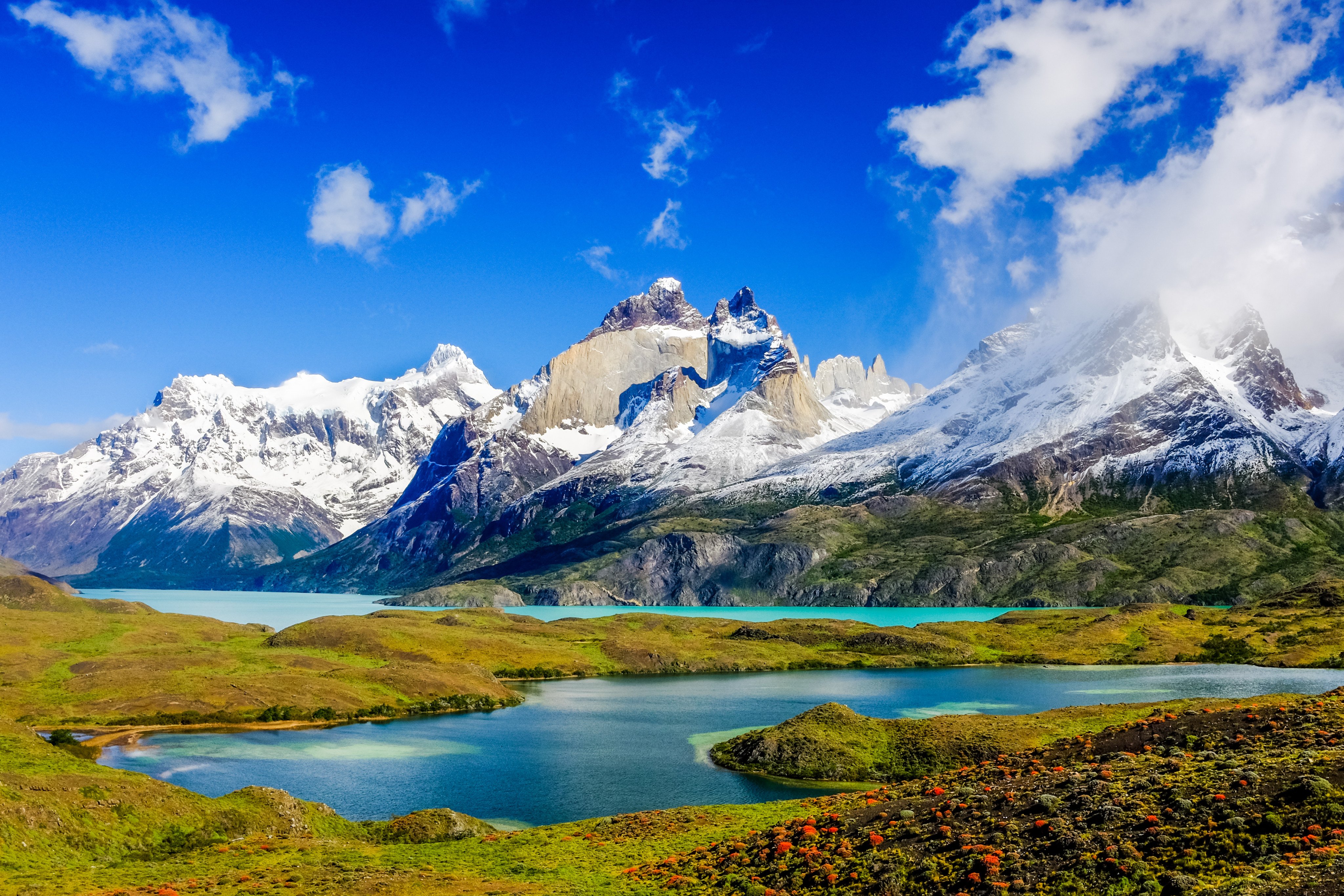 Th beautiful Patagonia landscape showing the Andes mountain range, winding road and lake at Torres del Paine National Park, Chile. Photo: Shutterstock