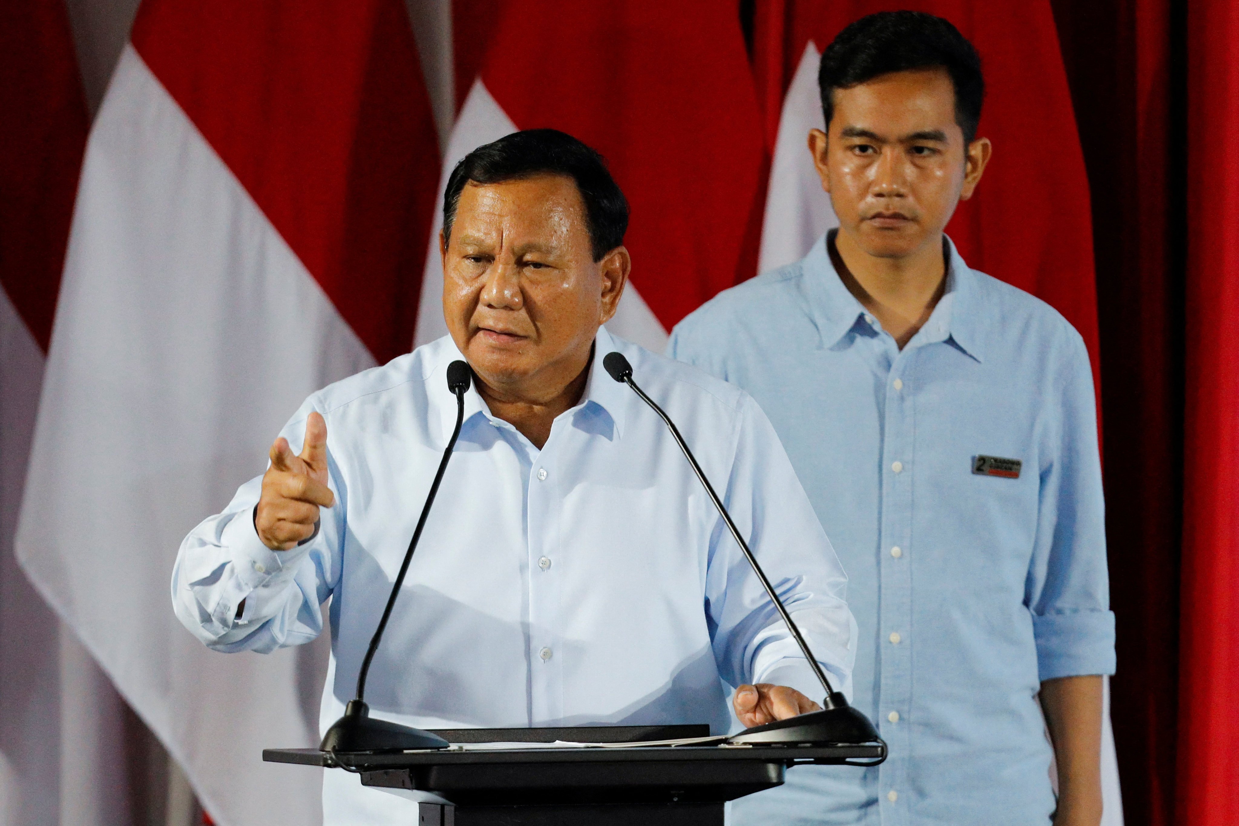 Indonesia’s Defence Minister and presidential candidate Prabowo Subianto, and his running mate Gibran Rakabuming Raka. Photo: Reuters