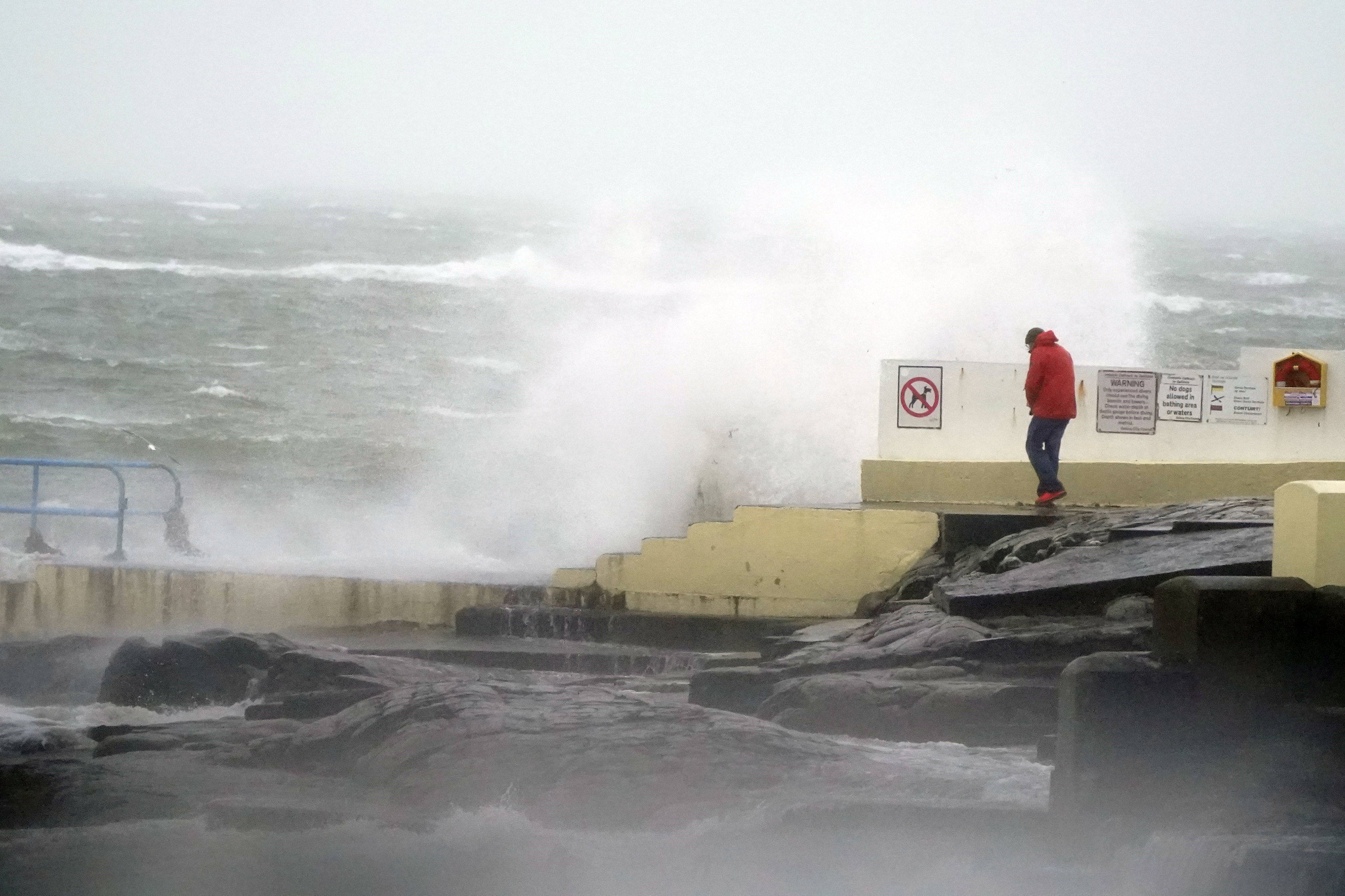 High waves in Salthill, Galway, Ireland on Sunday during Storm Isha. Photo: PA via AP